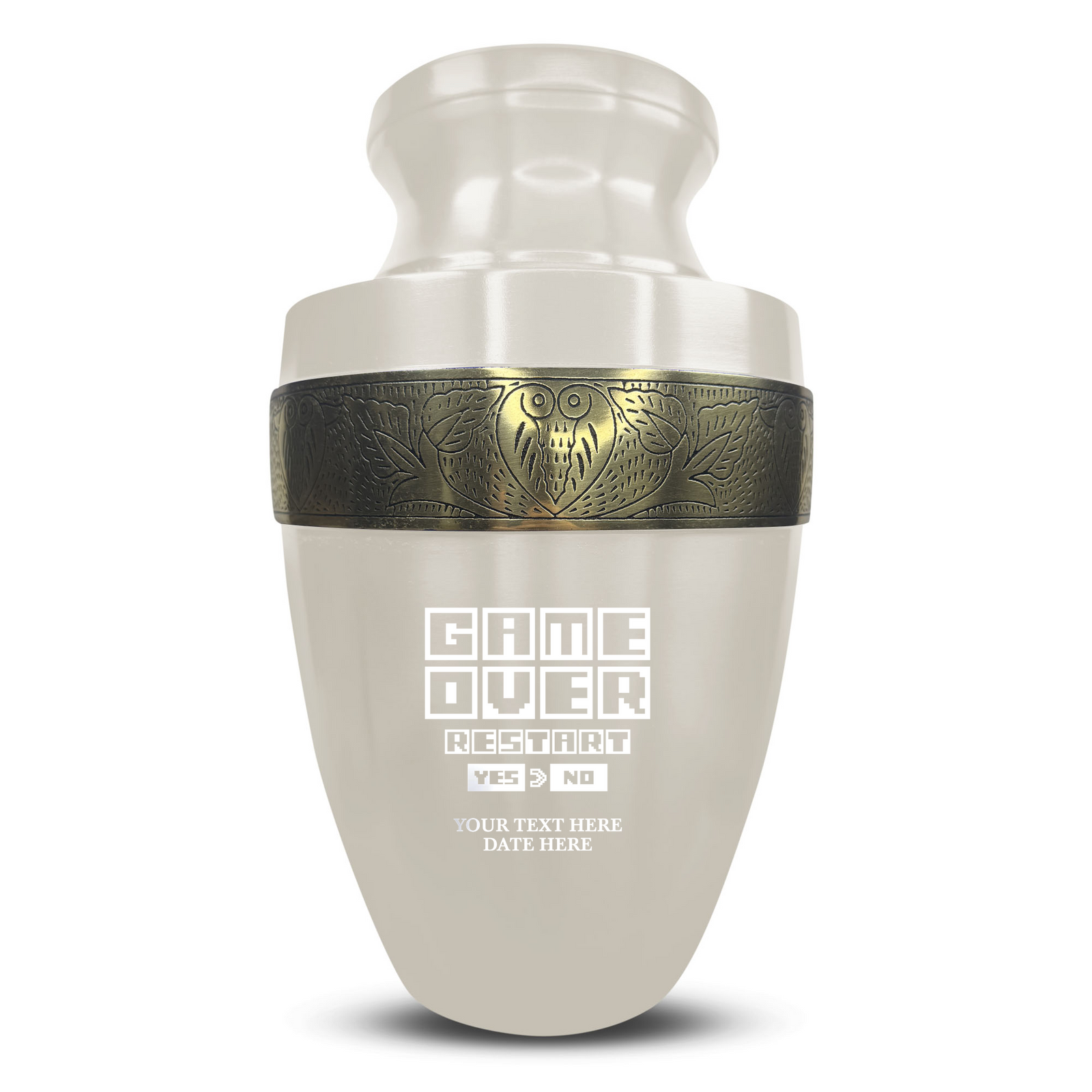 Custom Aluminum Human Urn - Funny Gaming Design - Elite Collection with Gold Inlay - 200 Cubic Inch