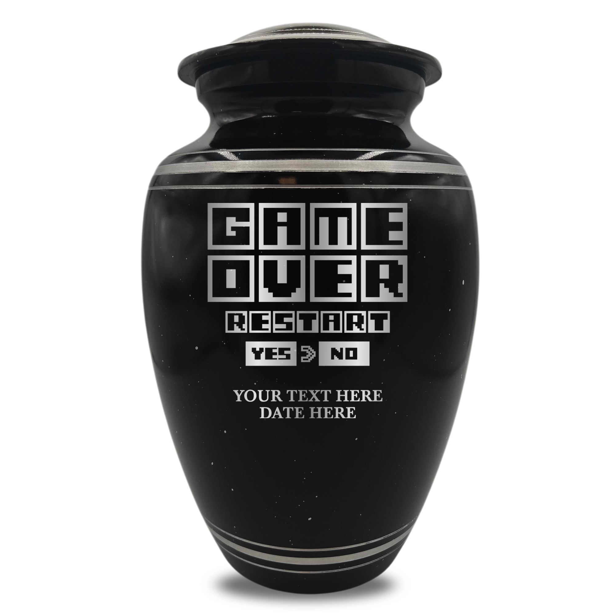 Spotted Black Aluminum with Silver Rim Human Cremation Urn - 200 Cubic Inch | Gaming Memorial