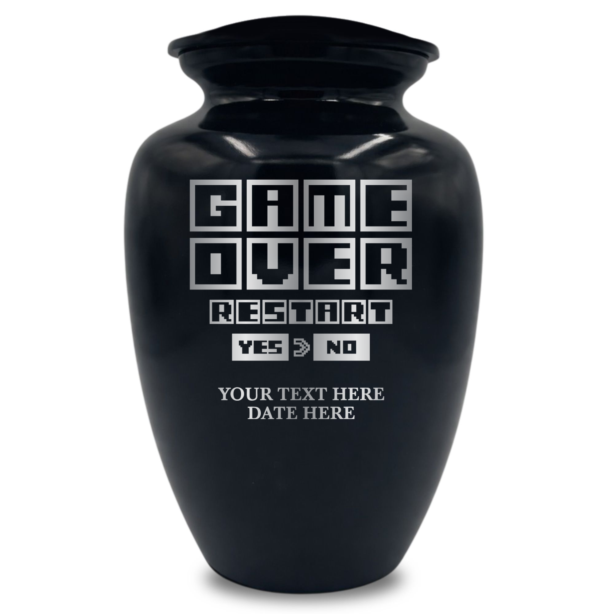 Polished Extra Large Human Cremation Urn 350 Cubic Inch - Engraved Aluminum | Gaming Memorial Collection