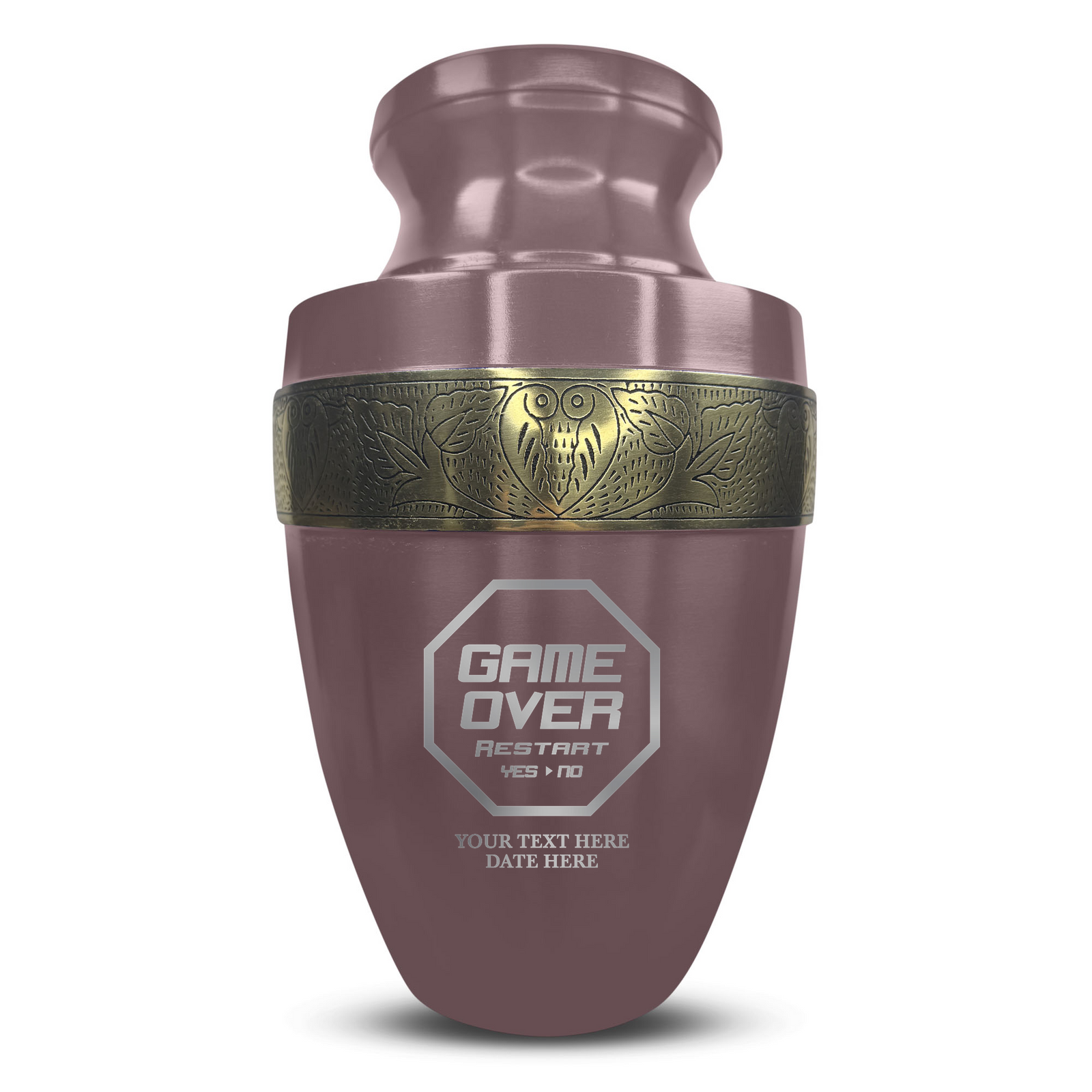 Custom Aluminum Human Urn - Funny Gaming Design - Elite Collection with Gold Inlay - 200 Cubic Inch