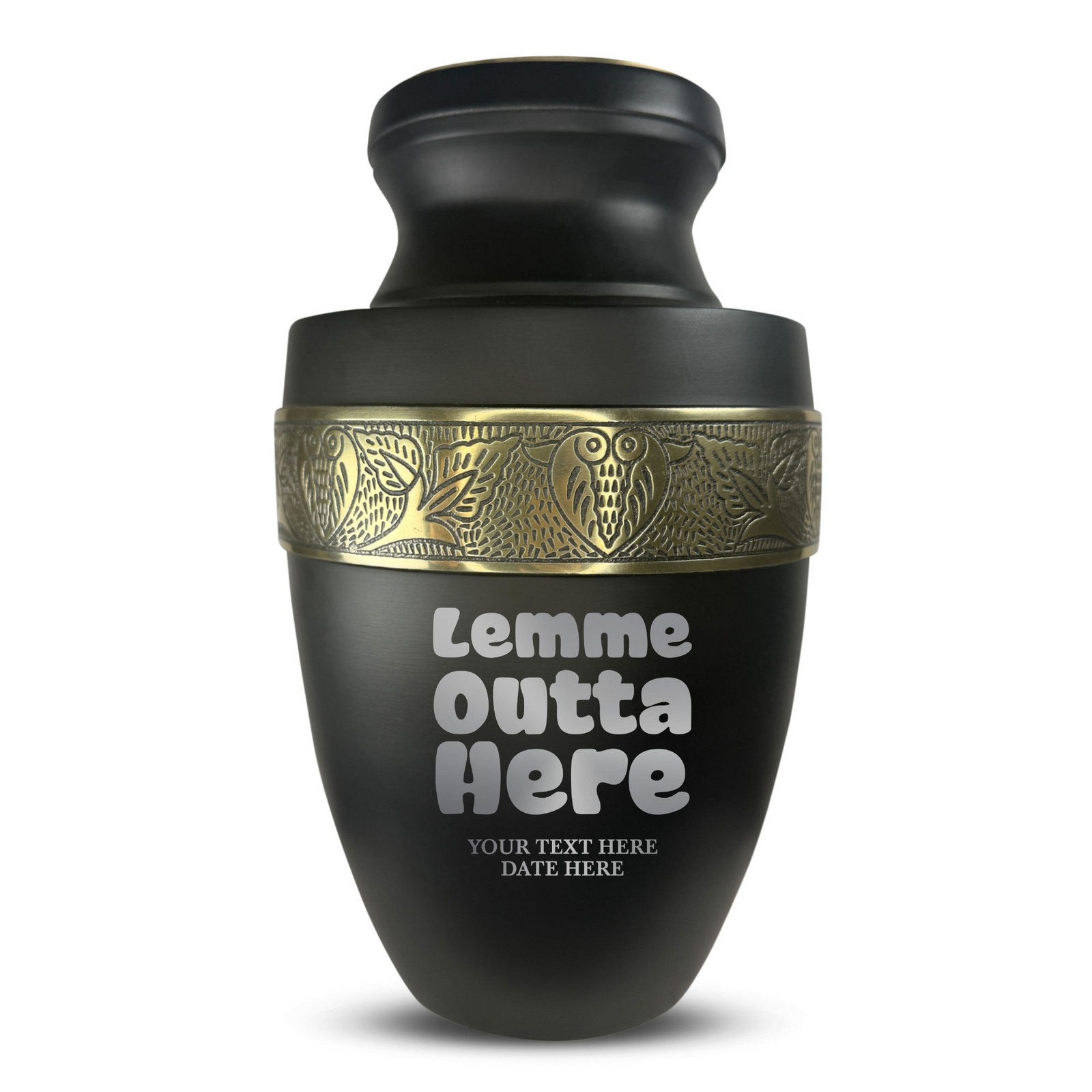 Personalized Adult Human Cremation Urn with Custom Name Date on Gold Rim Container for Ashes and Men or Women Cremains | Elite Just Funny Urn Series | 200 Lbs | Lemme Out 2