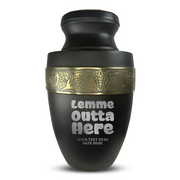 Personalized Adult Human Cremation Urn with Custom Name Date on Gold Rim Container for Ashes and Men or Women Cremains | Elite Just Funny Urn Series | 200 Lbs | Lemme Out 2