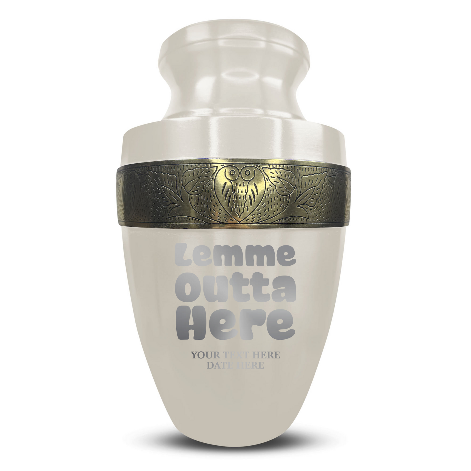 Personalized Adult Human Cremation Urn with Custom Name Date on Gold Rim Container for Ashes and Men or Women Cremains | Elite Just Funny Urn Series | 200 Lbs | Lemme Out 2