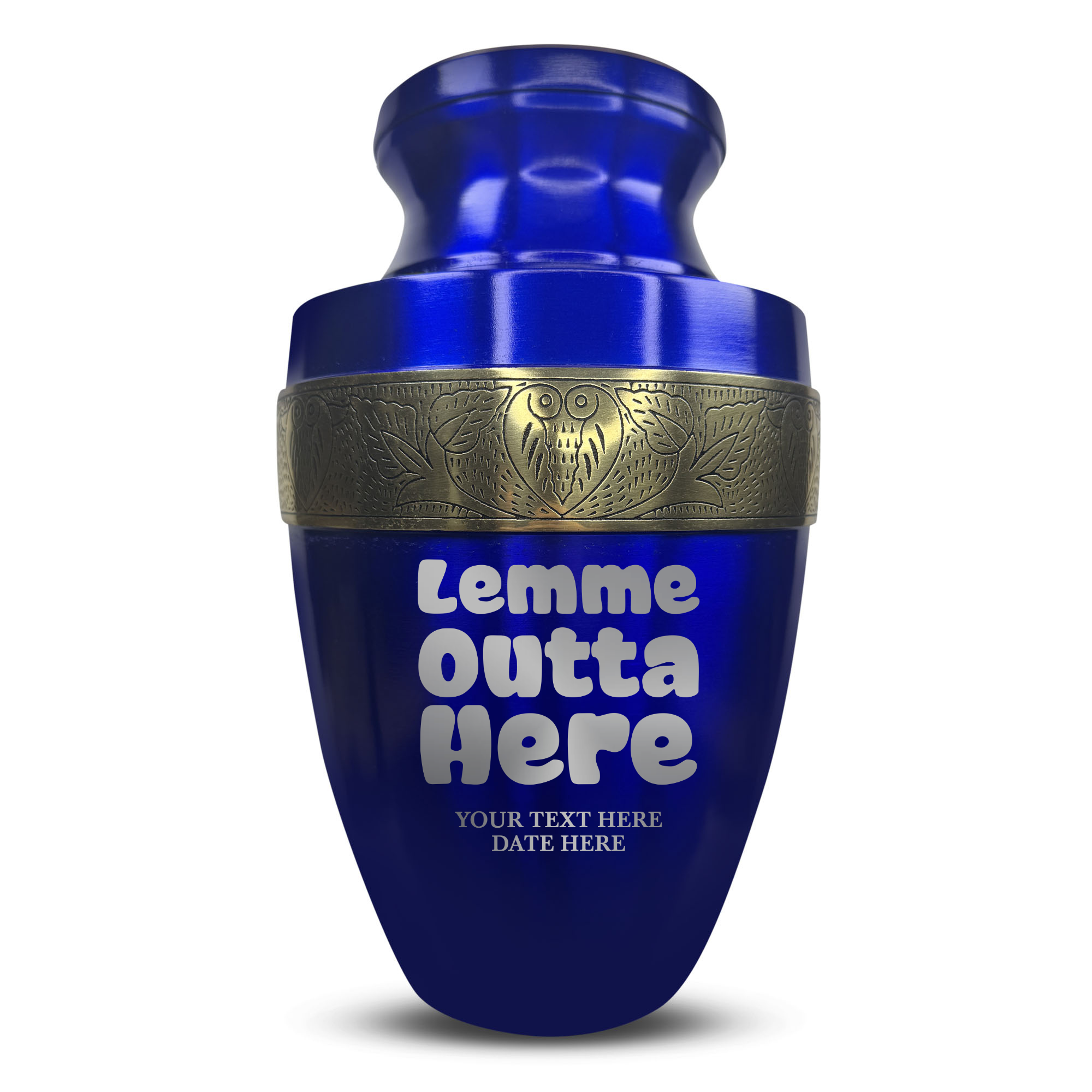 Personalized Adult Human Cremation Urn with Custom Name Date on Gold Rim Container for Ashes and Men or Women Cremains | Elite Just Funny Urn Series | 200 Lbs | Lemme Out 2