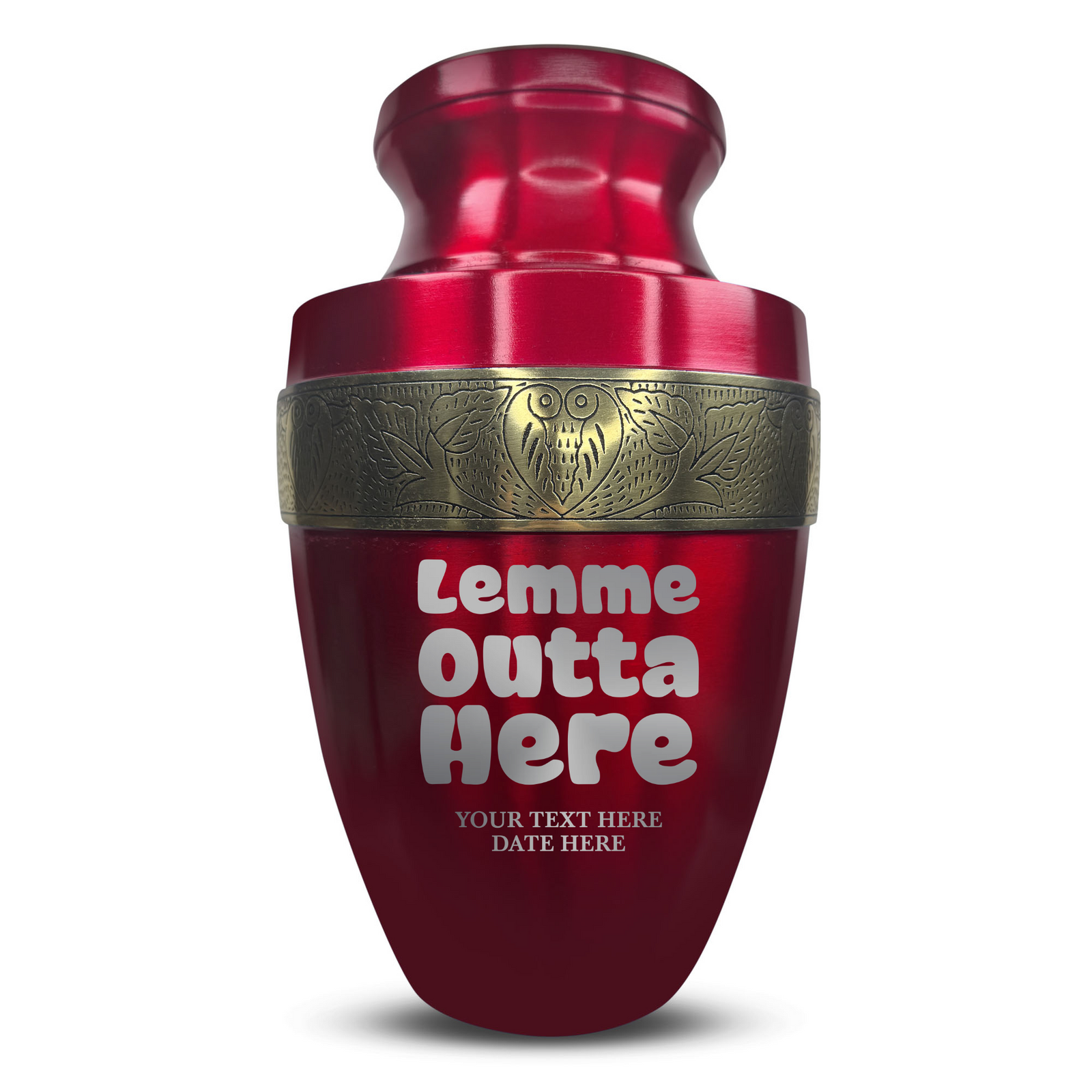 Personalized Adult Human Cremation Urn with Custom Name Date on Gold Rim Container for Ashes and Men or Women Cremains | Elite Just Funny Urn Series | 200 Lbs | Lemme Out 2