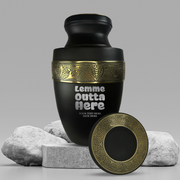 Personalized Adult Human Cremation Urn with Custom Name Date on Gold Rim Container for Ashes and Men or Women Cremains | Elite Just Funny Urn Series | 200 Lbs | Lemme Out 2