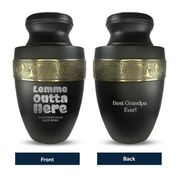 Personalized Adult Human Cremation Urn with Custom Name Date on Gold Rim Container for Ashes and Men or Women Cremains | Elite Just Funny Urn Series | 200 Lbs | Lemme Out 2