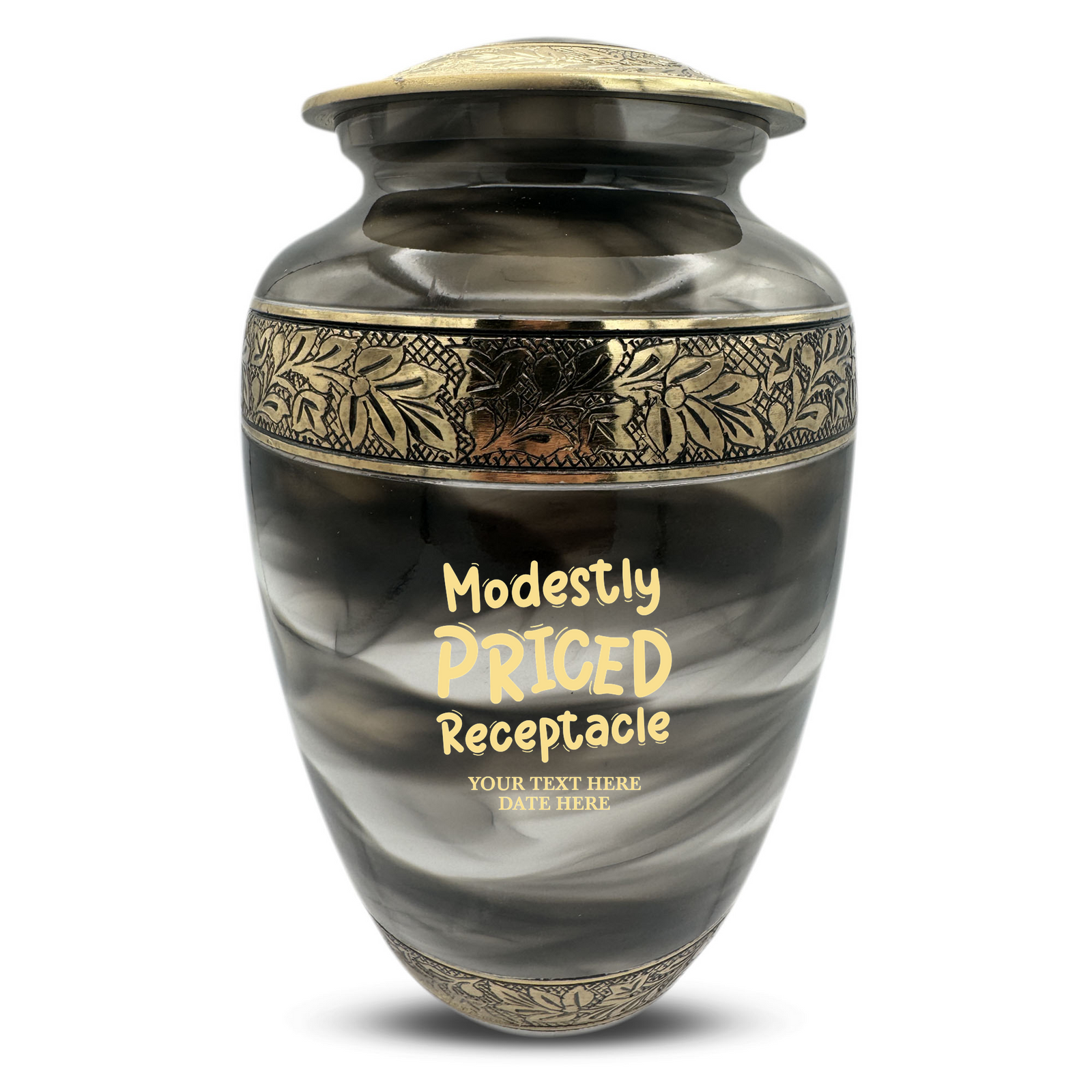 Custom Aluminum Human Urns - Suzesta Pearl White Memorial Urn - Funny TV Design - 200 Cubic Inch