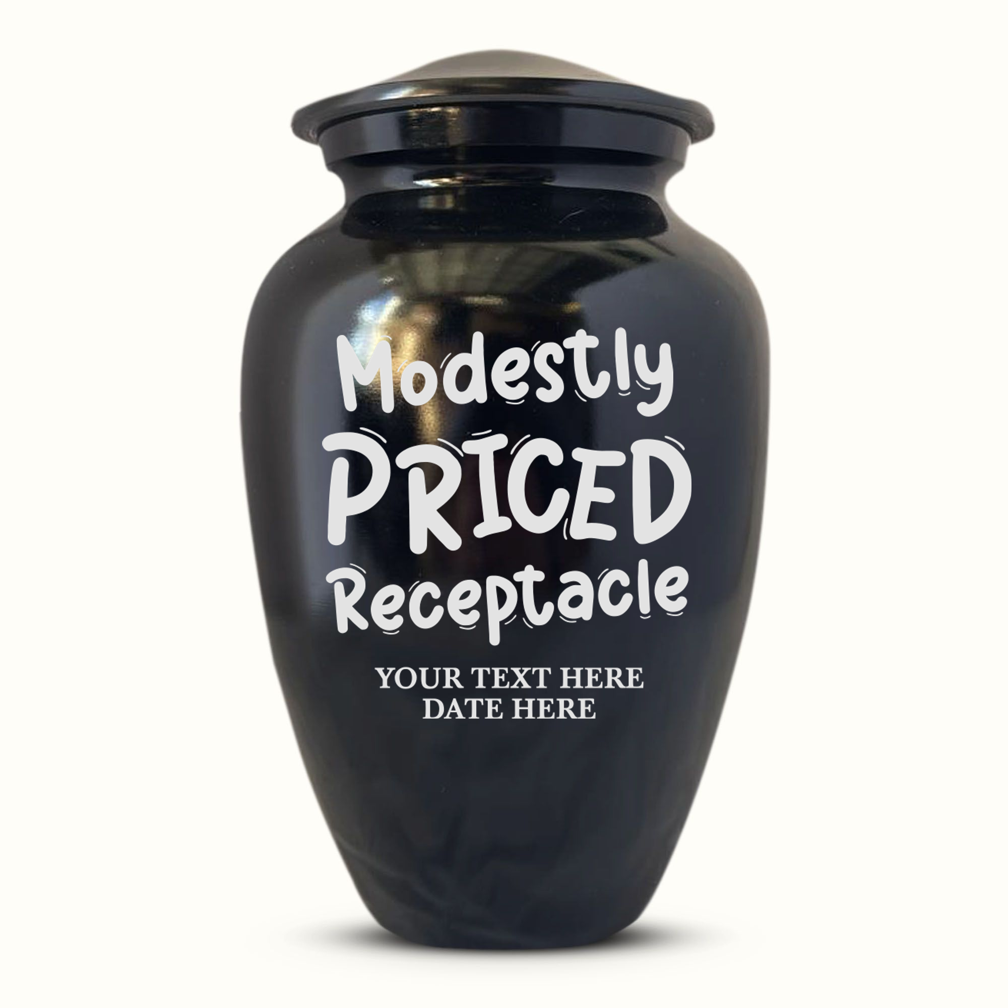 Polished Black Aluminum Human Cremation Urn - 200 Cubic Inch | Funny Pop Culture