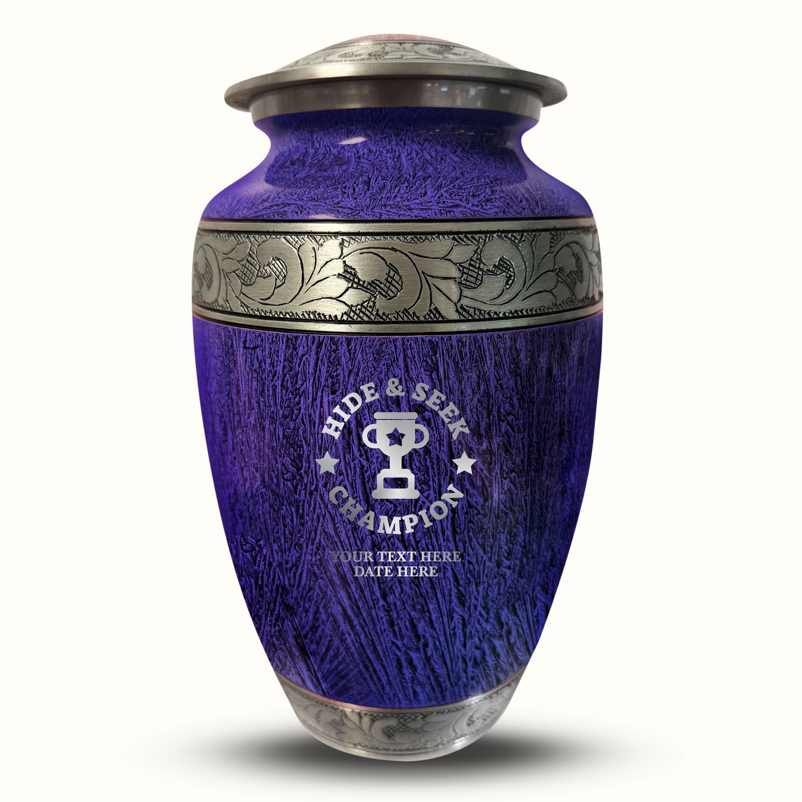 Custom Aluminum Human Urn - Elevate Collection - Dark Humor Design - Distressed Finish - 200 Cubic Inch