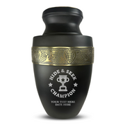 Elite Human Cremation Urn – 200 Cubic Inch – Aluminum with Gold Inlay | Afterlife Humor