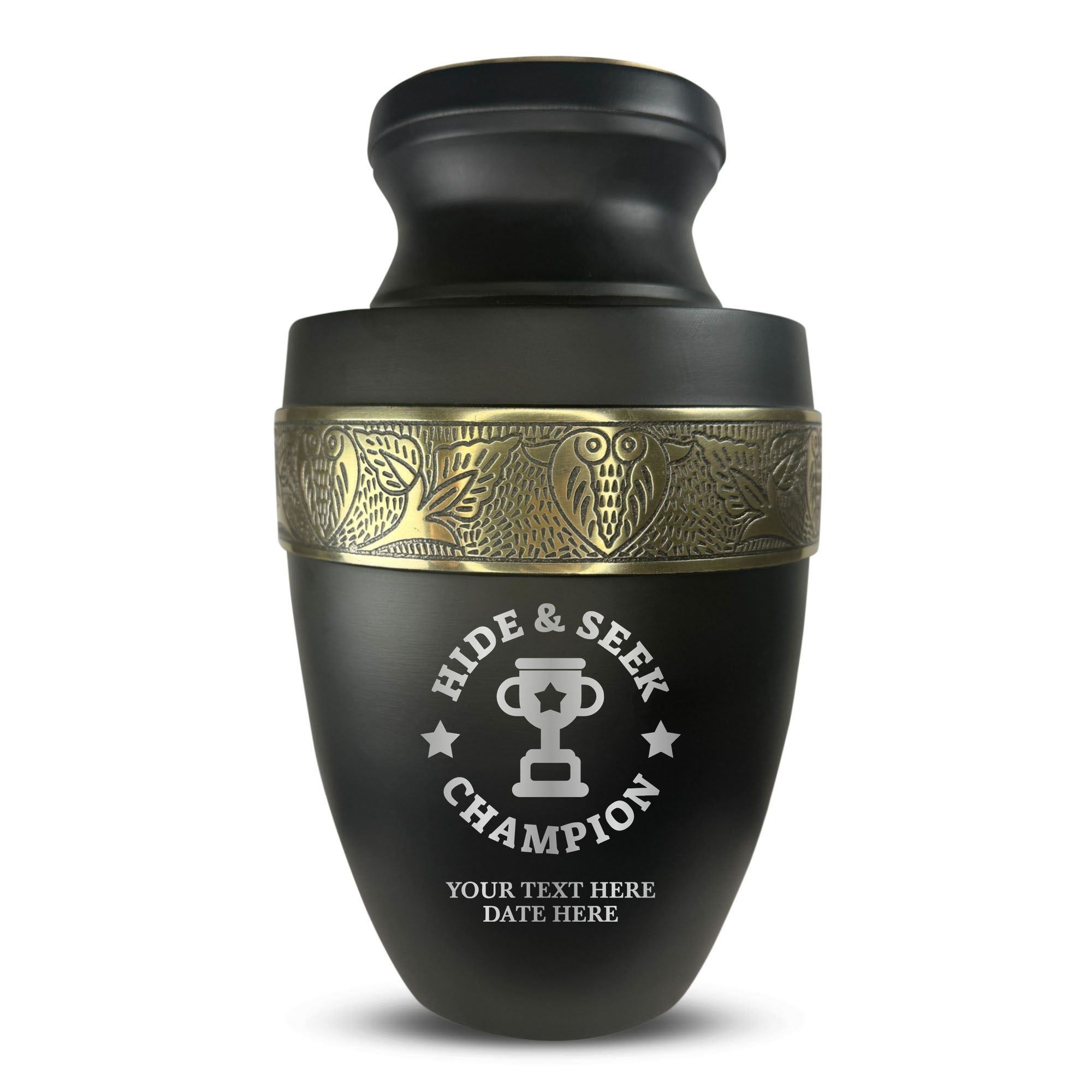 Elite Human Cremation Urn – 200 Cubic Inch – Aluminum with Gold Inlay | Afterlife Humor