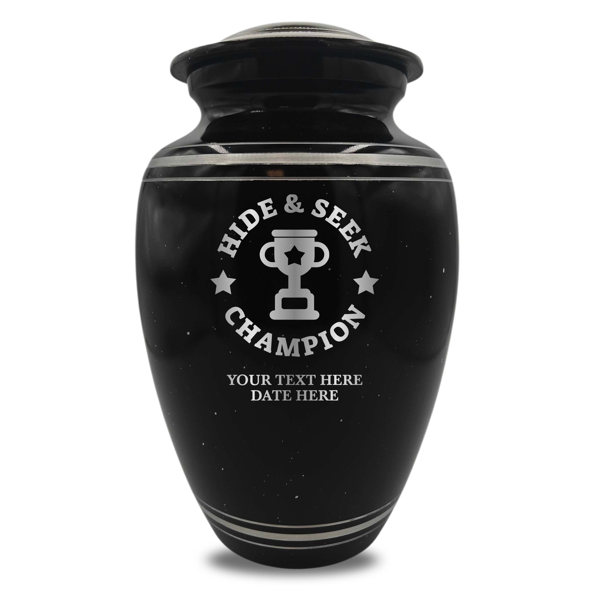 Spotted Black Aluminum with Silver Rim Human Cremation Urn - 200 Cubic Inch | Afterlife Humor