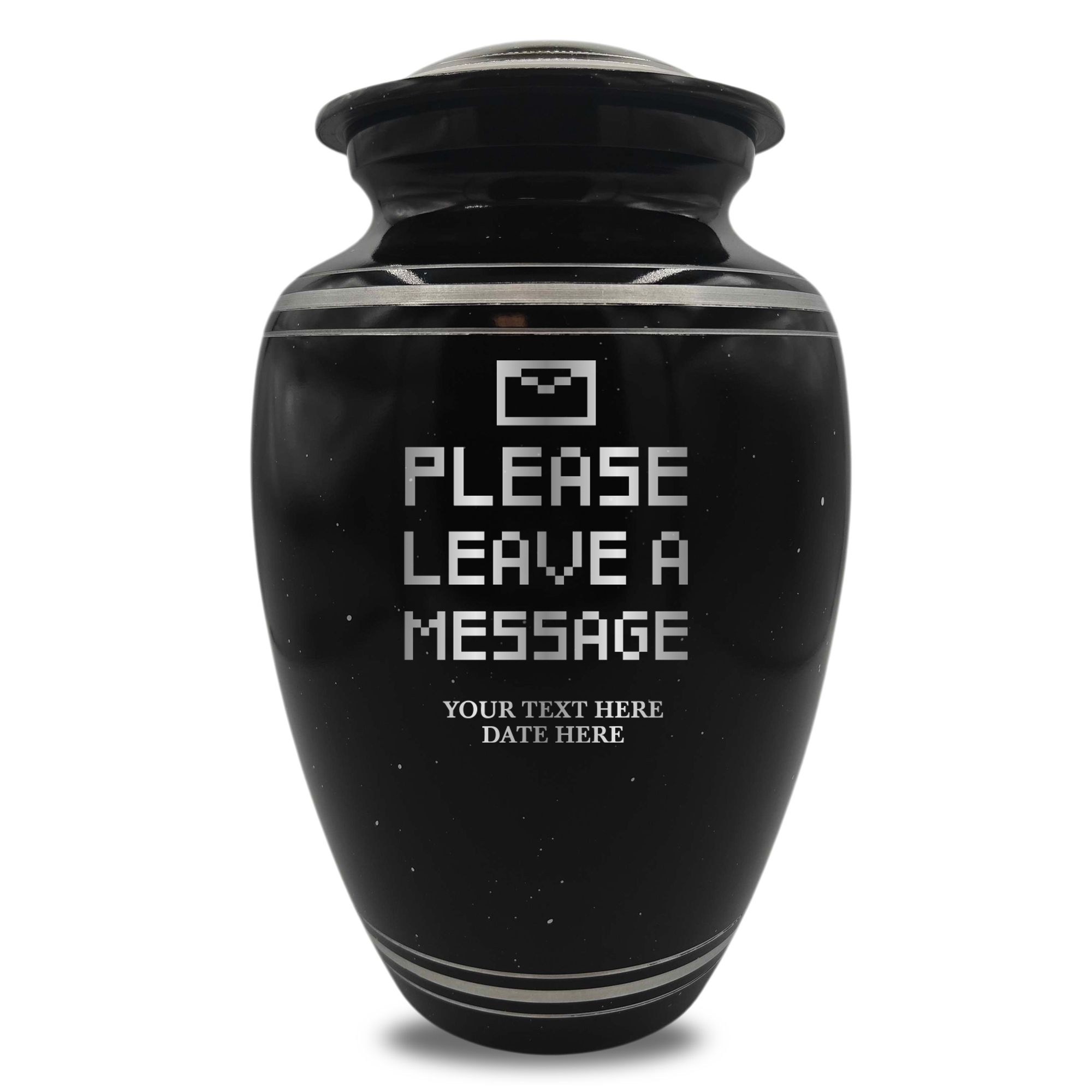 Spotted Black Aluminum with Silver Rim Human Cremation Urn - 200 Cubic Inch | Office Humor