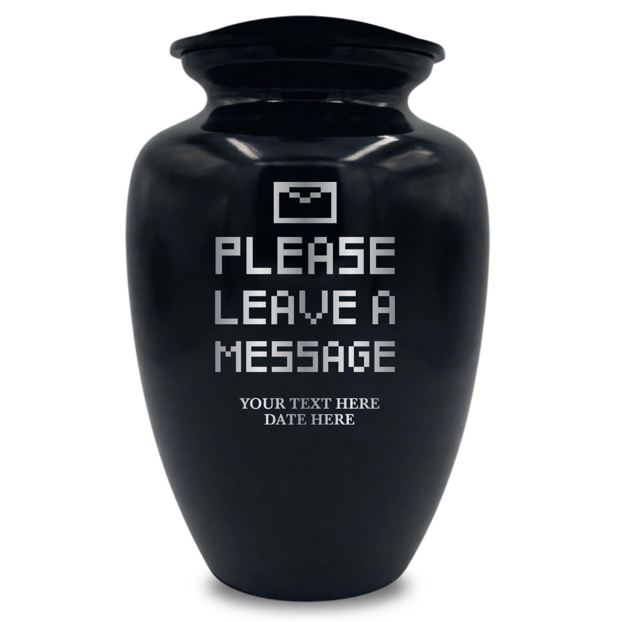 Polished Extra Large Human Cremation Urn 350 Cubic Inch - Engraved Aluminum | Office Humor