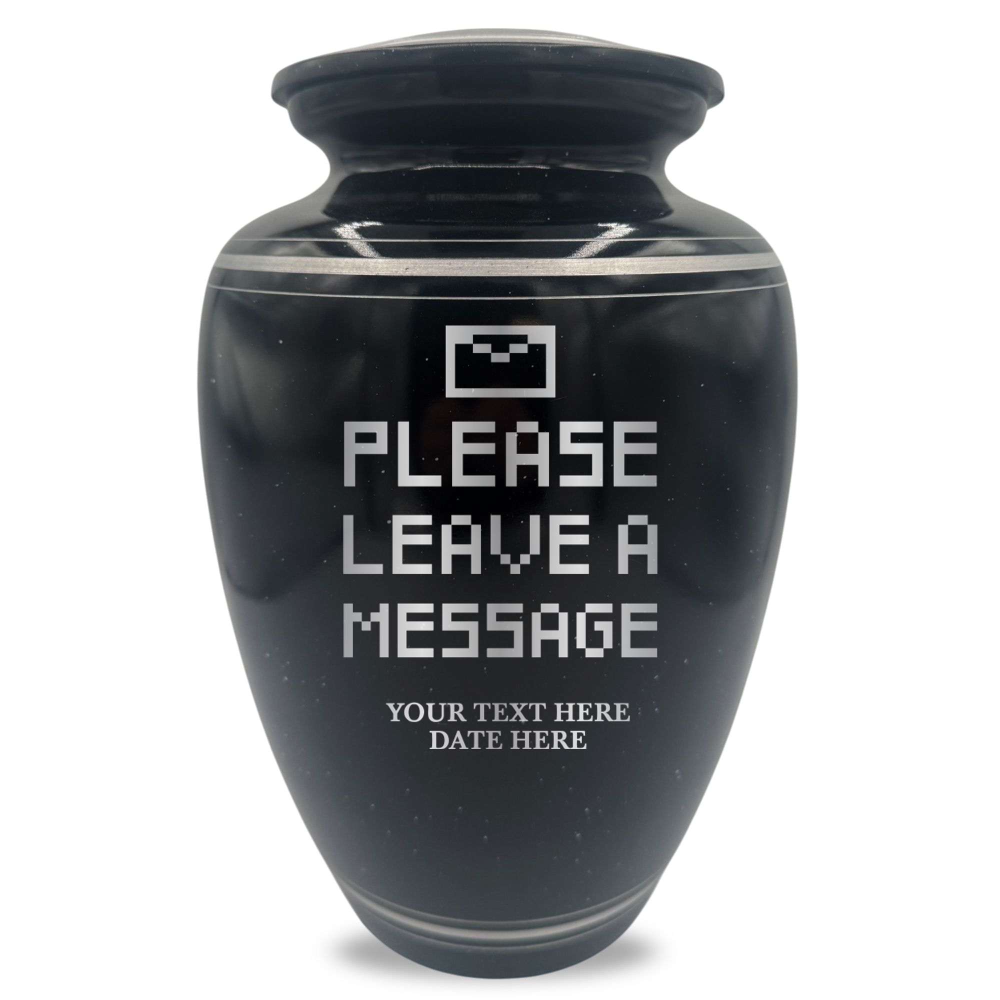 Extra Large Human Cremation Urn - 350 Cubic Inch - Black Spotted Finish with Silver Rim | Office Humor