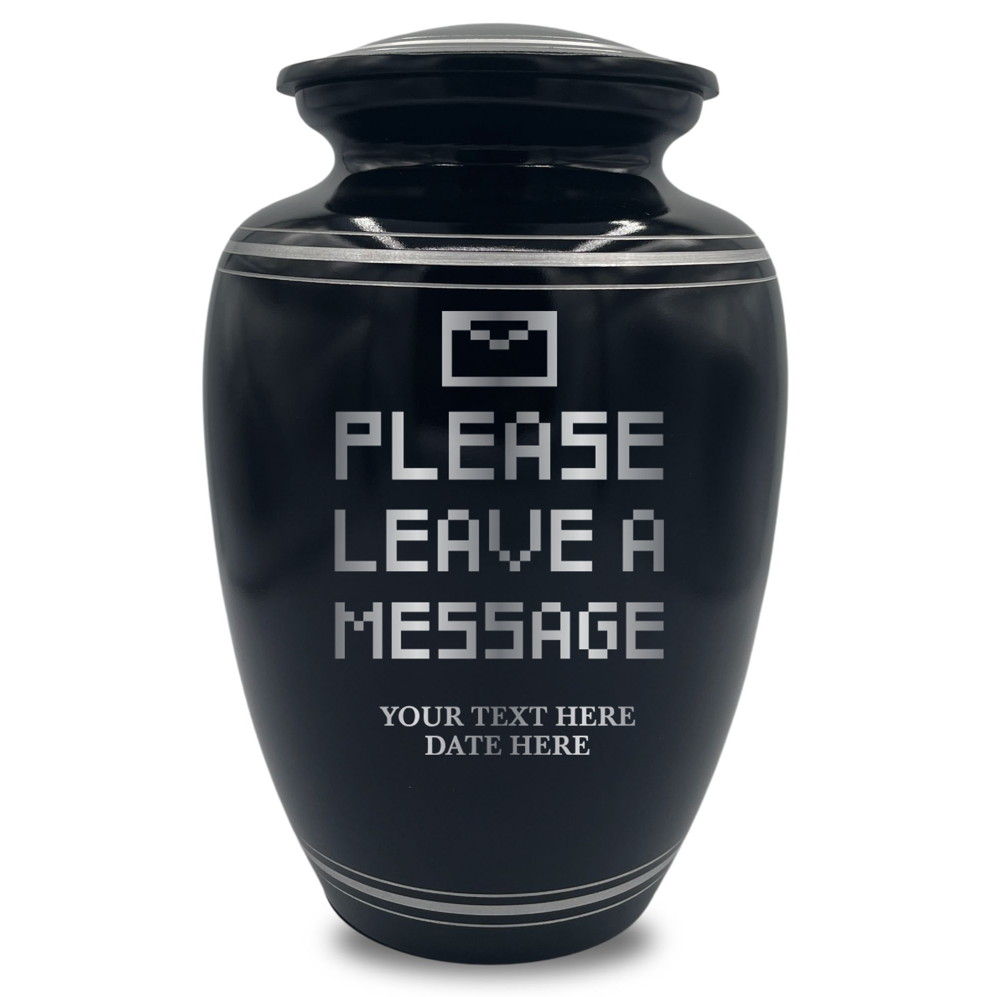 Human Cremation Urn - 350 Cubic Inch Capacity - Black with Silver Rim | Office Humor