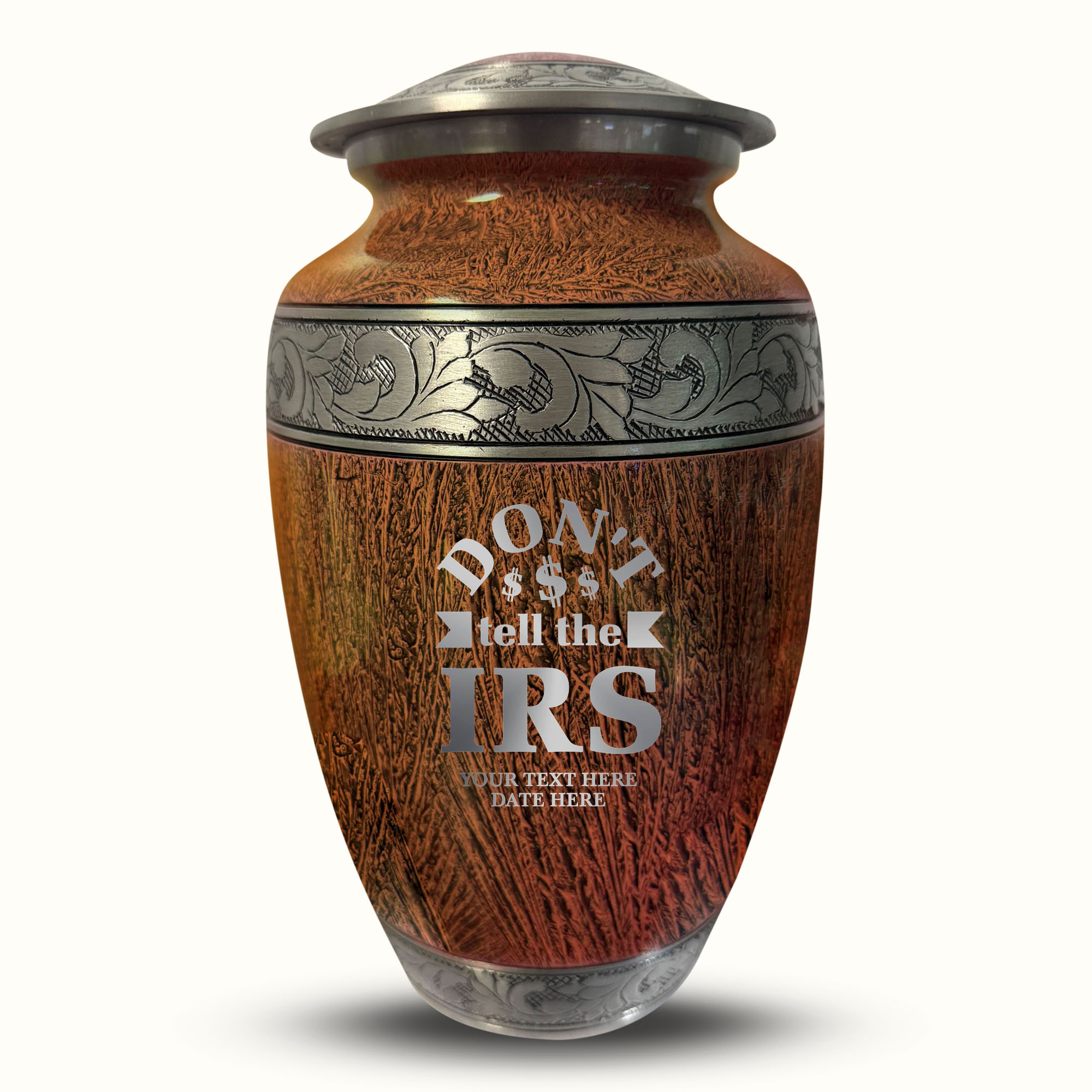Custom Large Cremation Urn for Human Ashes - Elevate Collection - Funny Office Design - Distressed Finish - 200 Cubic Inch