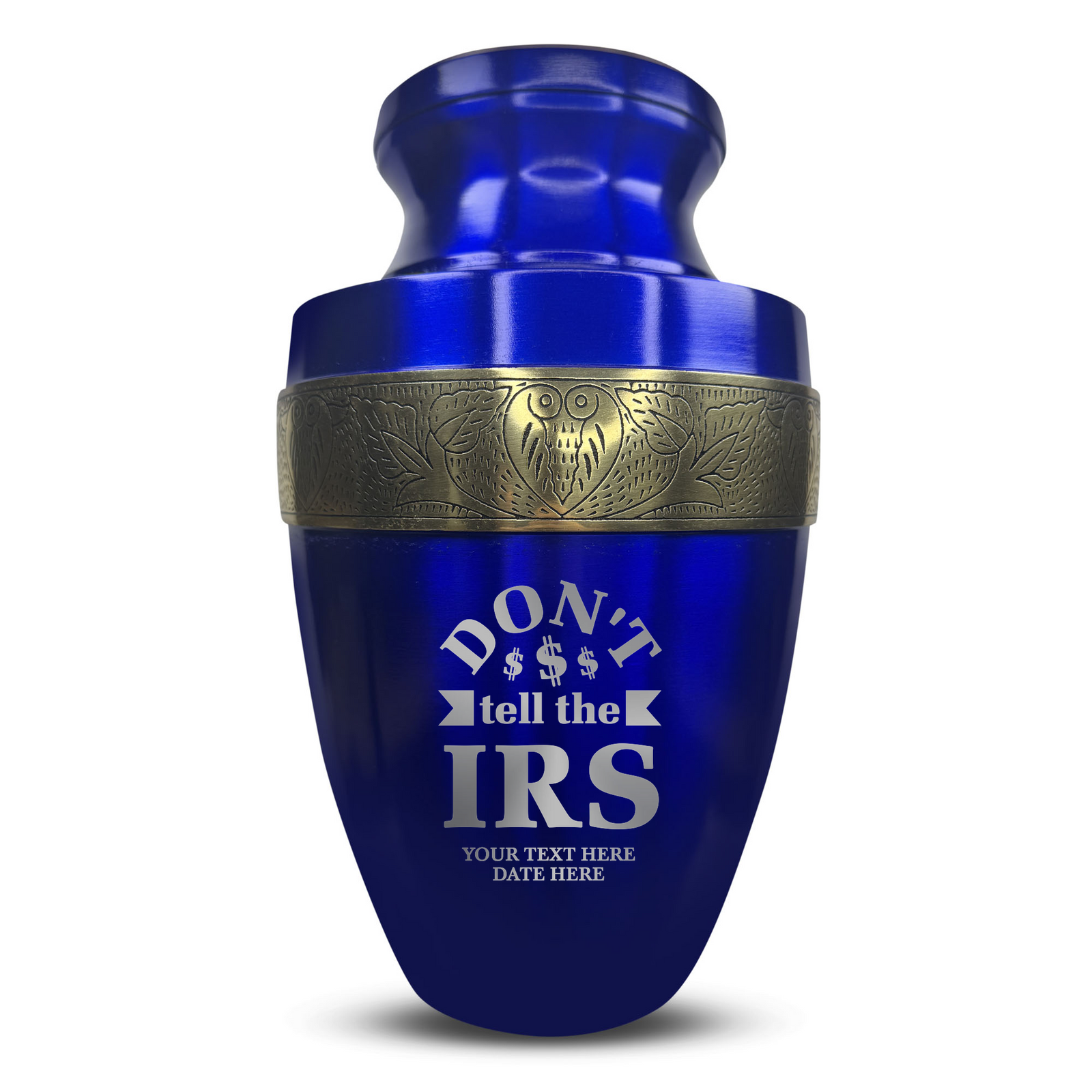 Custom Aluminum Human Urn - Funny Office Design - Elite Collection with Gold Inlay - 200 Cubic Inch