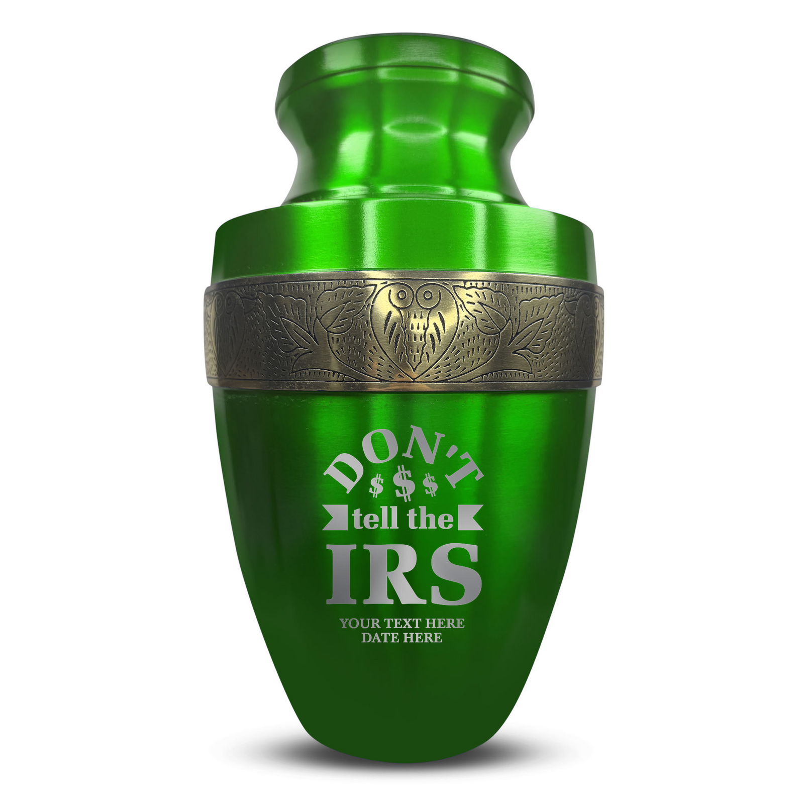 Custom Aluminum Human Urn - Funny Office Design - Elite Collection with Gold Inlay - 200 Cubic Inch