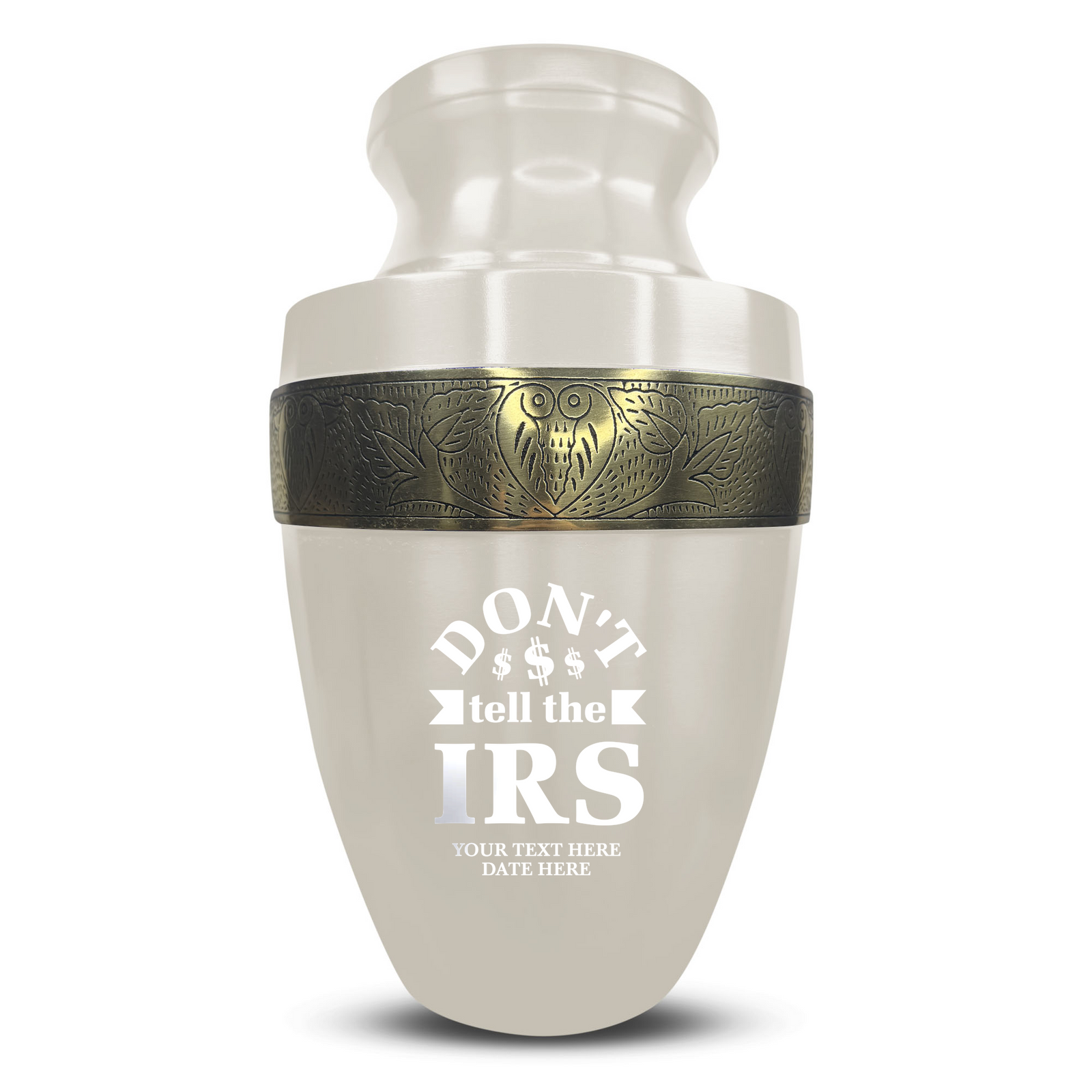 Custom Aluminum Human Urn - Funny Office Design - Elite Collection with Gold Inlay - 200 Cubic Inch