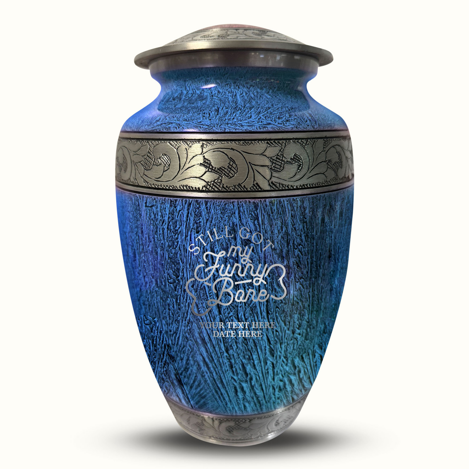 Custom Aluminum Human Urn - Elevate Collection - Simple Humor Design - Distressed Finish - 200 Cubic Inch