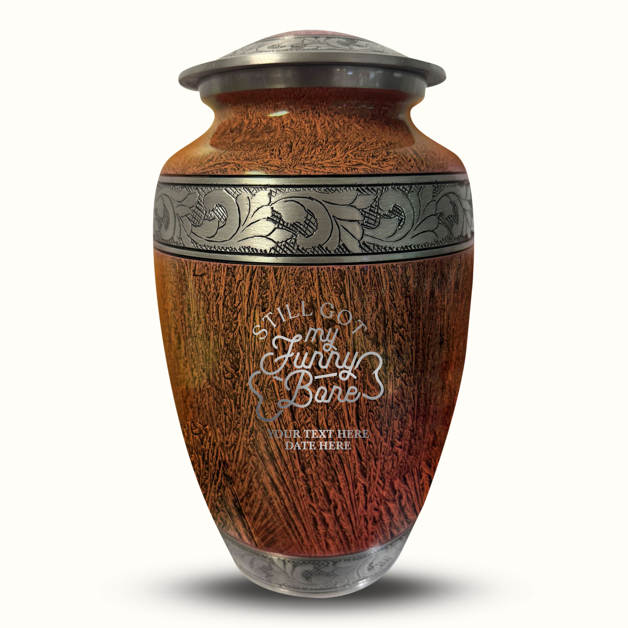 Custom Large Cremation Urn for Human Ashes - Elevate Collection - Simple Humor Design - Distressed Finish - 200 Cubic Inch