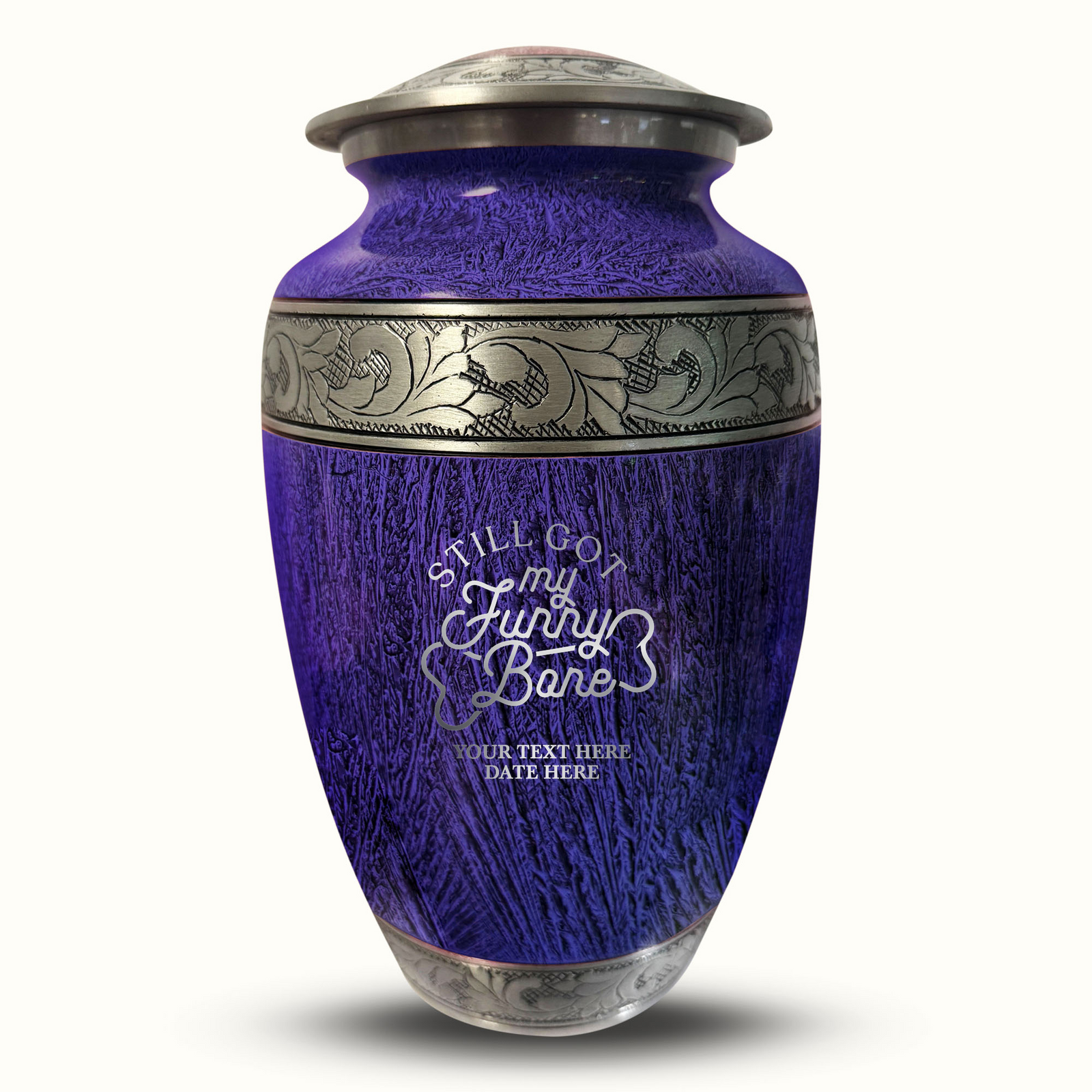 Custom Aluminum Human Urn - Elevate Collection - Simple Humor Design - Distressed Finish - 200 Cubic Inch
