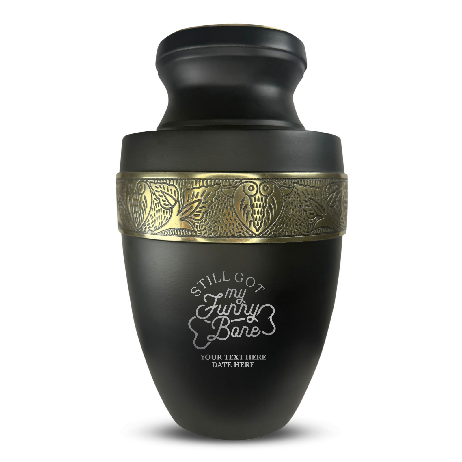 Custom Aluminum Human Urn - Simple Humor Design - Elite Collection with Gold Inlay - 200 Cubic Inch