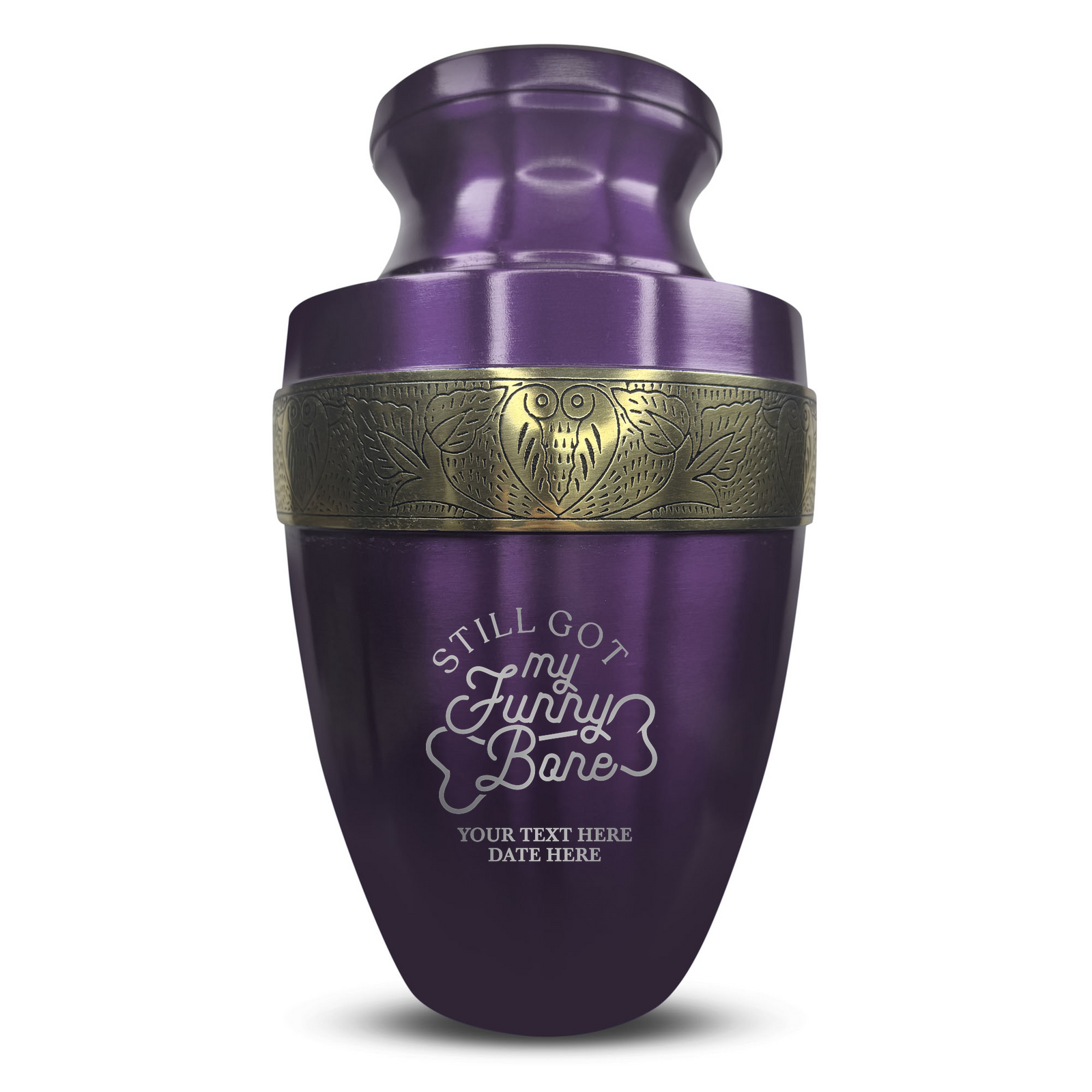 Custom Aluminum Human Urn - Simple Humor Design - Elite Collection with Gold Inlay - 200 Cubic Inch
