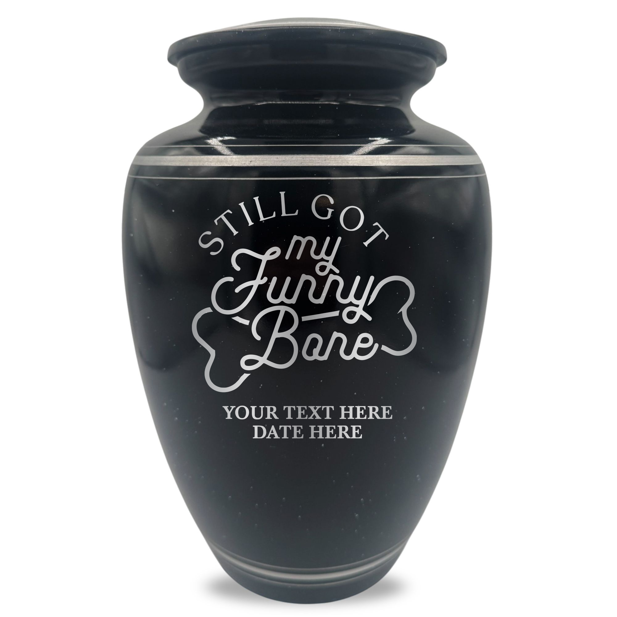 Extra Large Human Cremation Urn - 350 Cubic Inch - Black Spotted Finish with Silver Rim | Funny Memorial