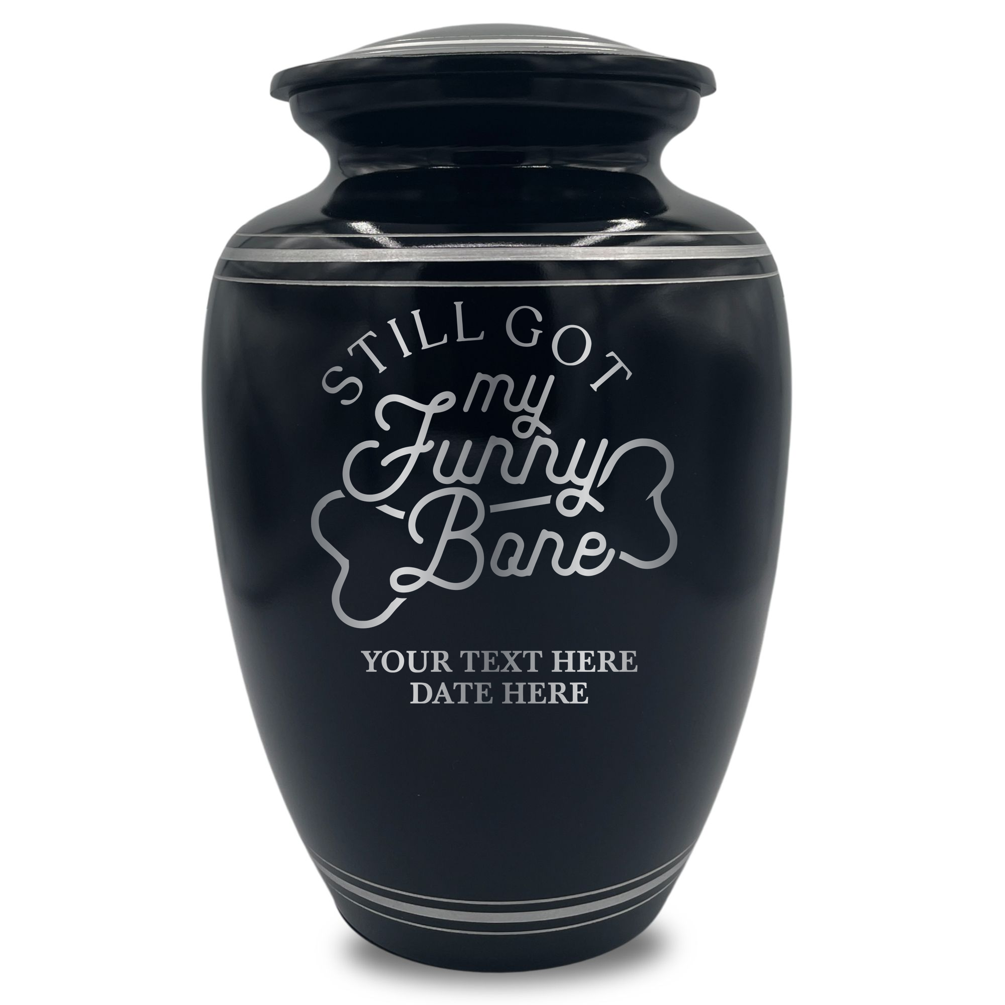 Human Cremation Urn - 350 Cubic Inch Capacity - Black with Silver Rim | Funny Memorial
