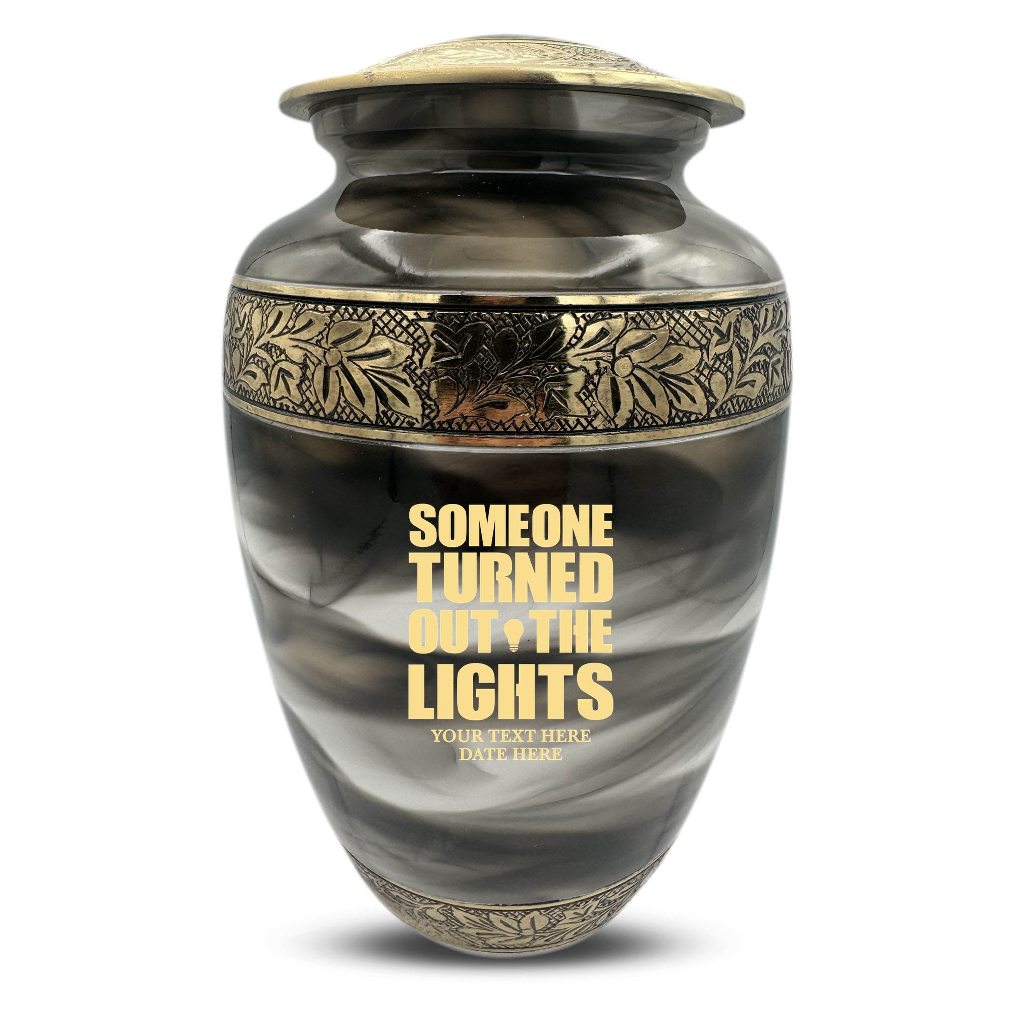Custom Aluminum Cremation Urn for Human Ashes - Suzesta Pearl White Memorial Urn - Simple Humor Design - 200 Cubic Inch