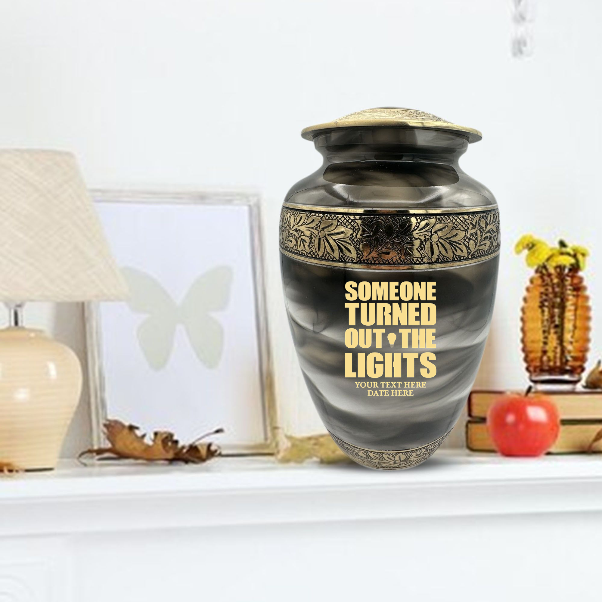 Custom Aluminum Cremation Urn for Human Ashes - Suzesta Pearl White Memorial Urn - Simple Humor Design - 200 Cubic Inch