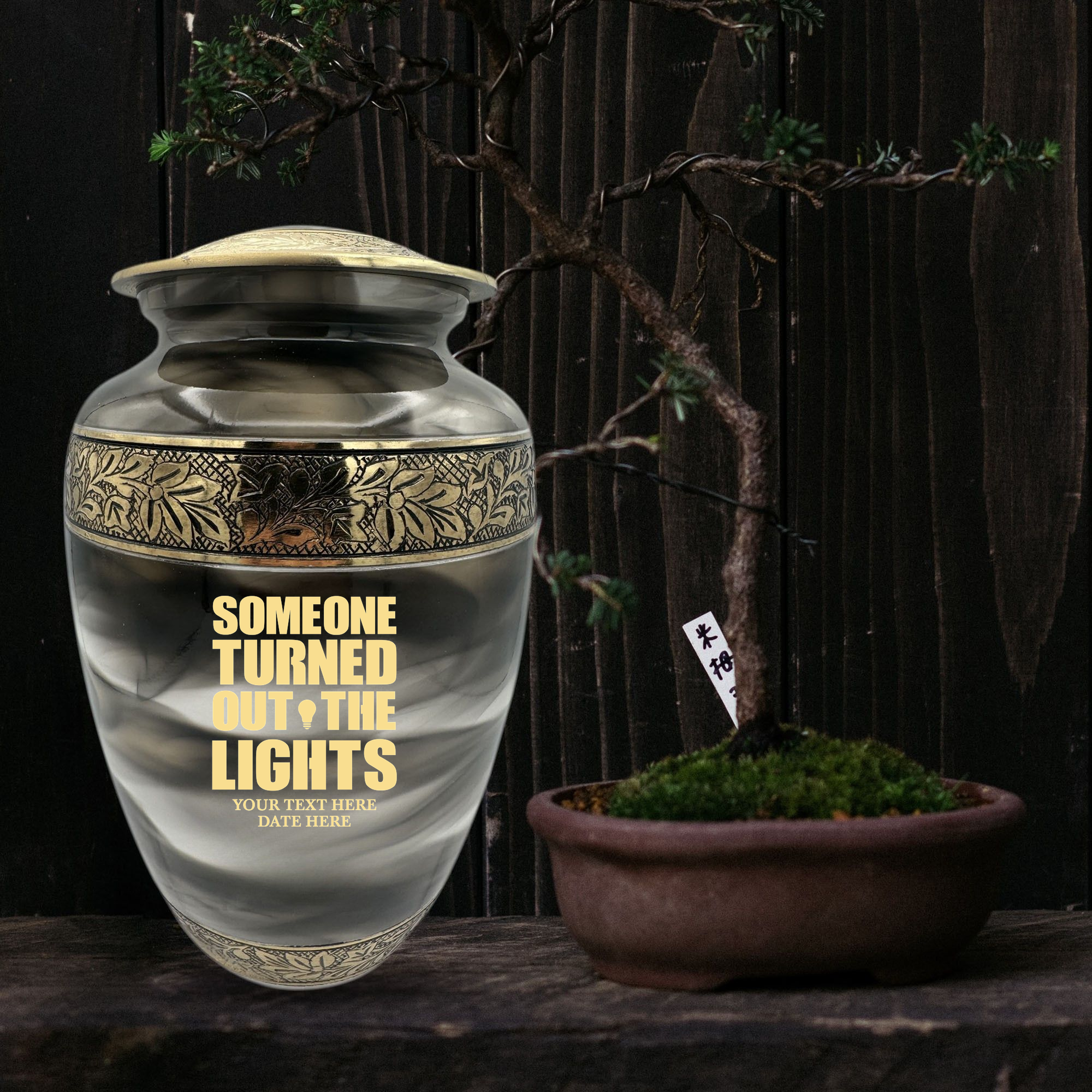 Custom Aluminum Cremation Urn for Human Ashes - Suzesta Pearl White Memorial Urn - Simple Humor Design - 200 Cubic Inch