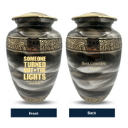 Custom Aluminum Human Urns - Suzesta Pearl White Memorial Urn - Simple Humor Design - 200 Cubic Inch