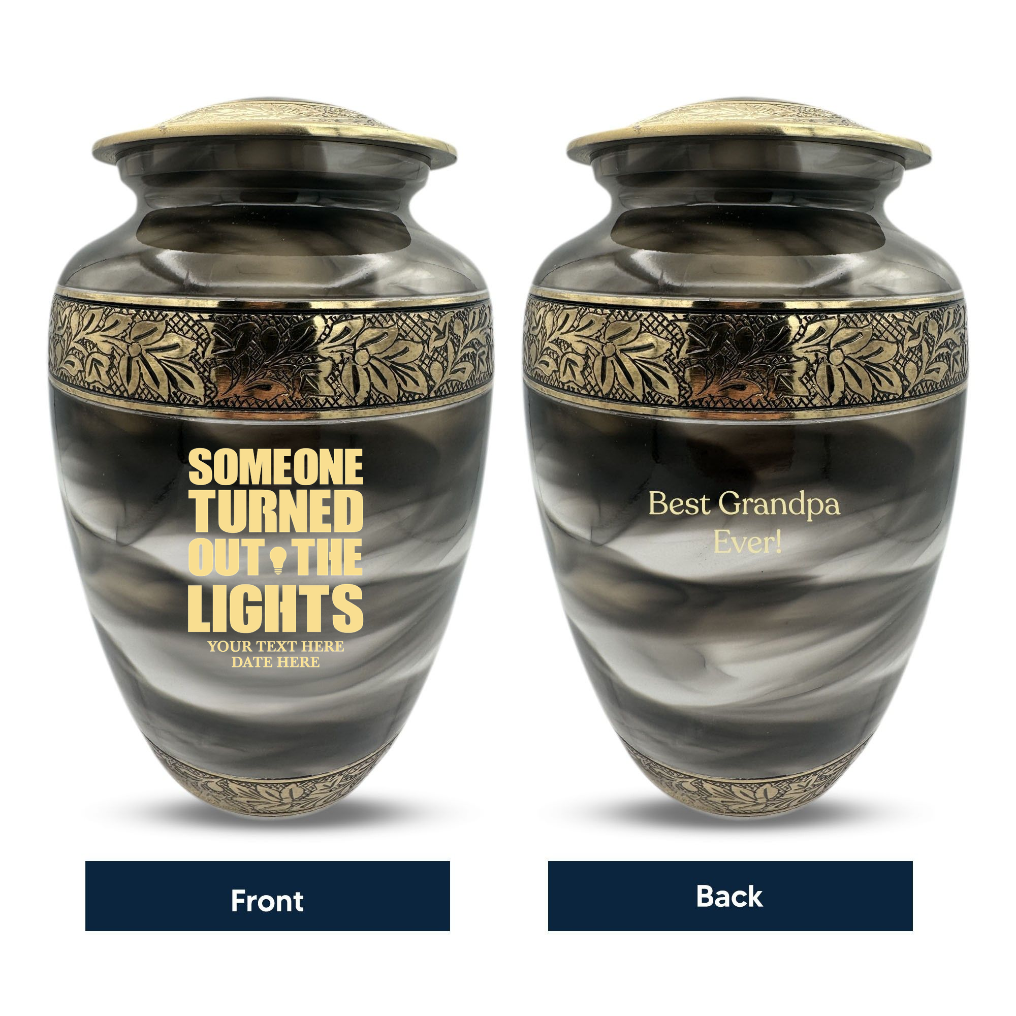 Custom Aluminum Cremation Urn for Human Ashes - Suzesta Pearl White Memorial Urn - Simple Humor Design - 200 Cubic Inch
