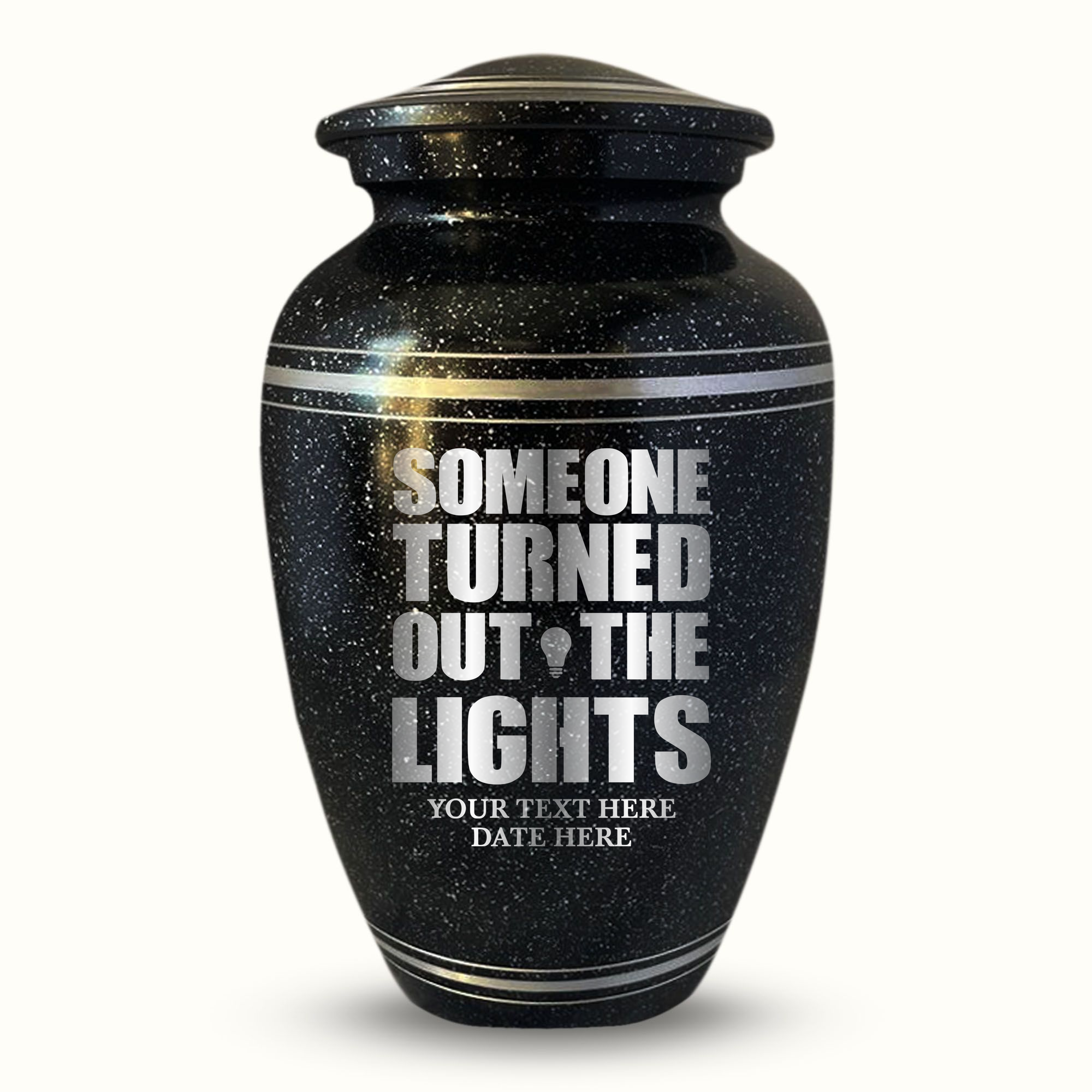 Spotted Black Aluminum with Silver Rim Human Cremation Urn - 200 Cubic Inch | Funny Memorial