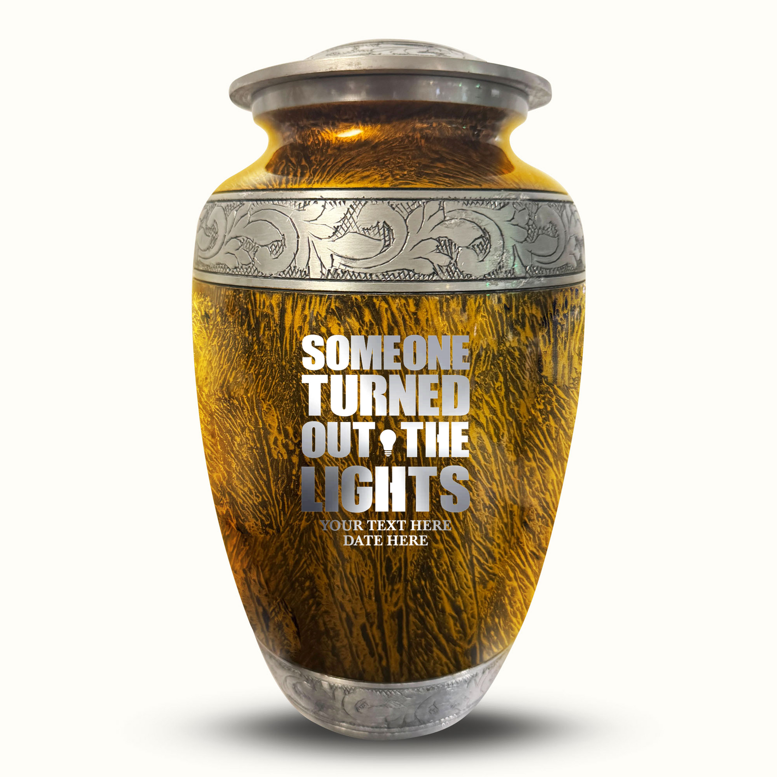 Custom Aluminum Human Urn - Elevate Collection - Simple Humor Design - Distressed Finish - 200 Cubic Inch