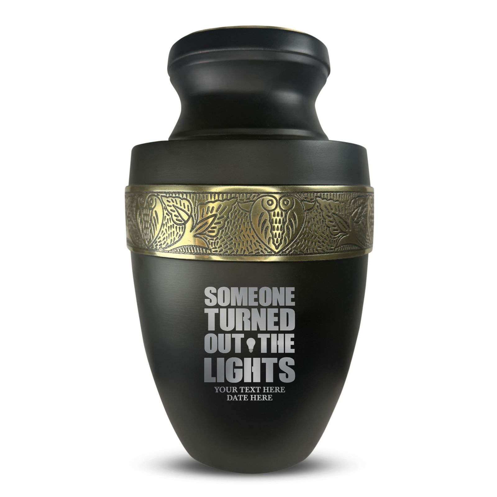 Custom Aluminum Human Urn - Simple Humor Design - Elite Collection with Gold Inlay - 200 Cubic Inch