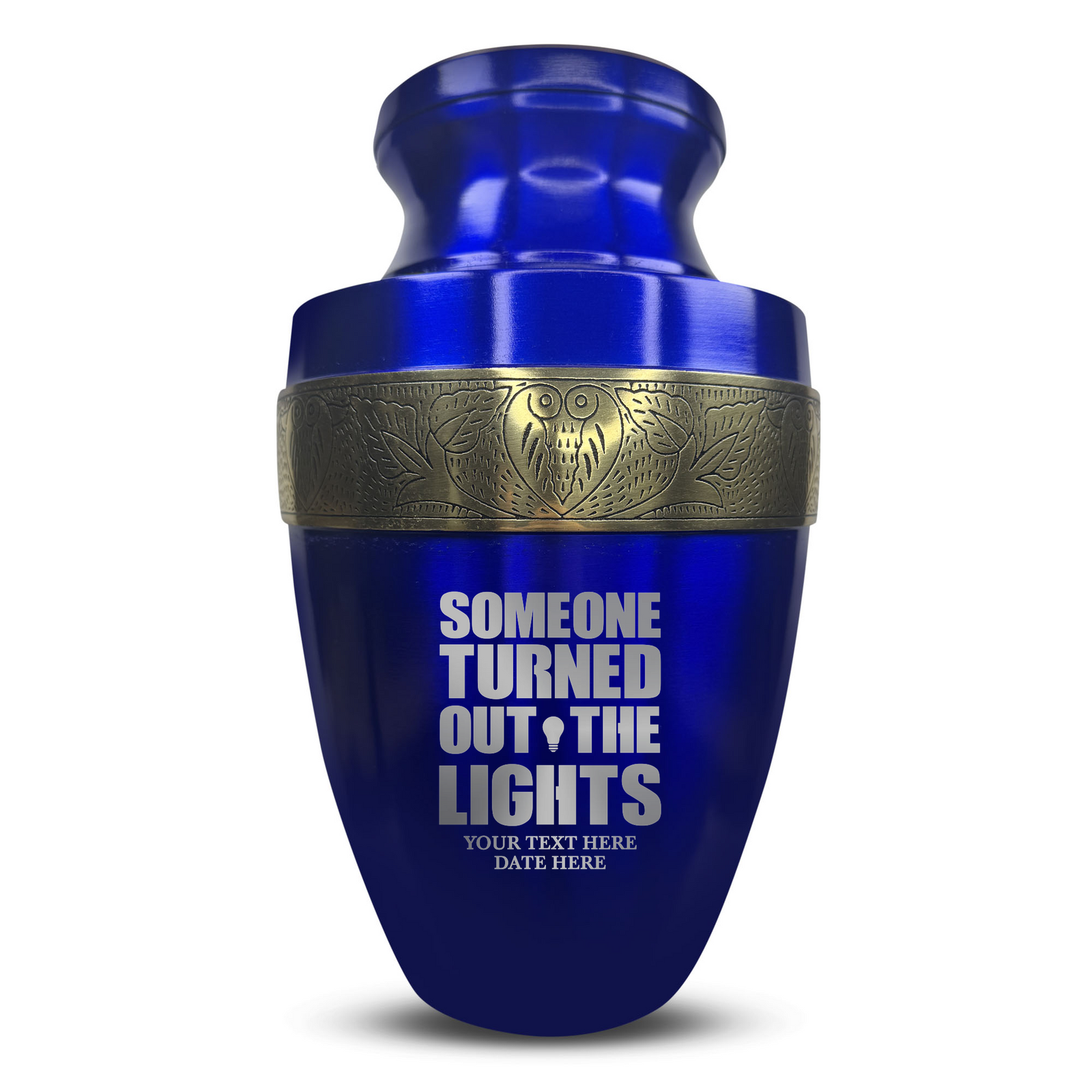 Custom Aluminum Human Urn - Simple Humor Design - Elite Collection with Gold Inlay - 200 Cubic Inch