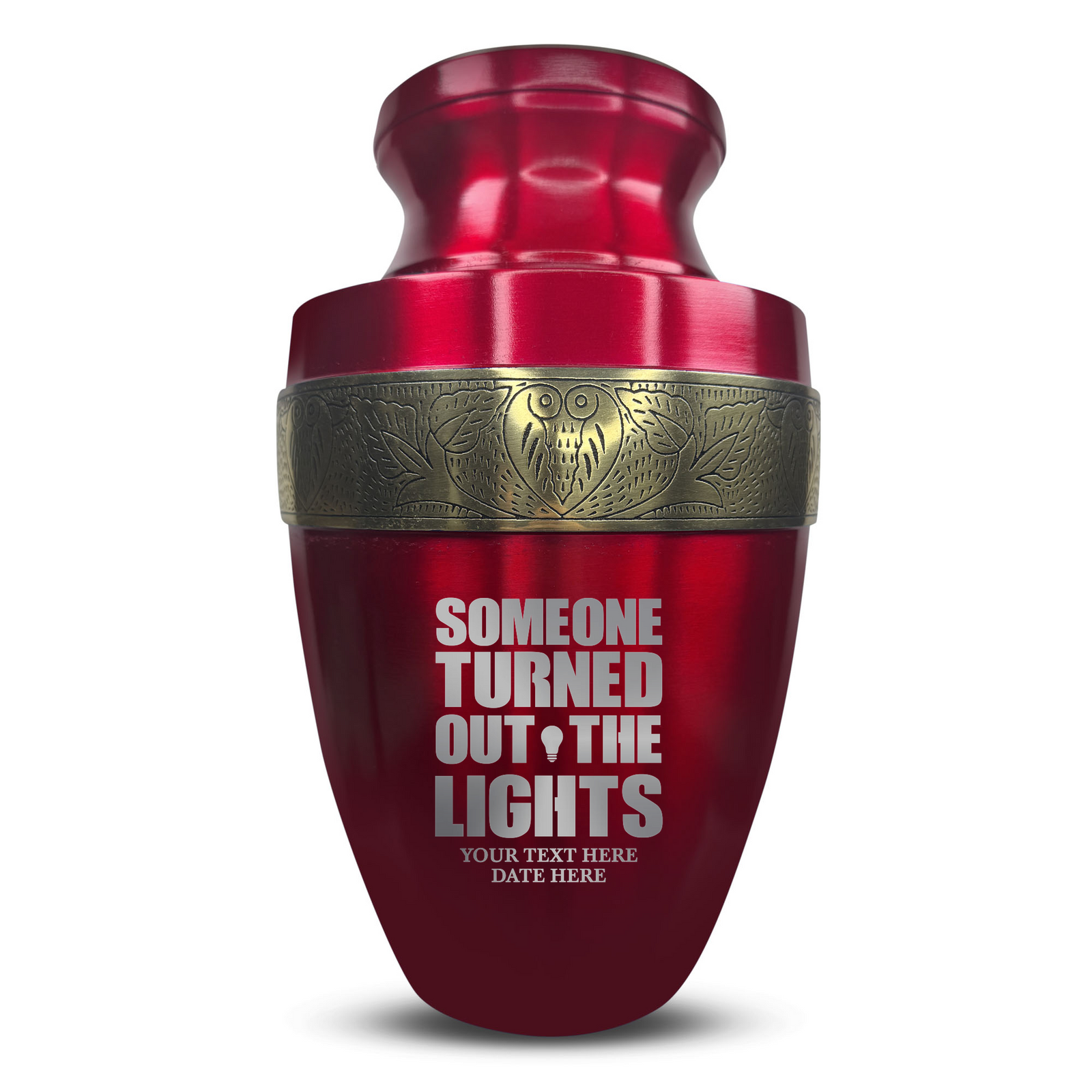 Custom Aluminum Human Urn - Simple Humor Design - Elite Collection with Gold Inlay - 200 Cubic Inch
