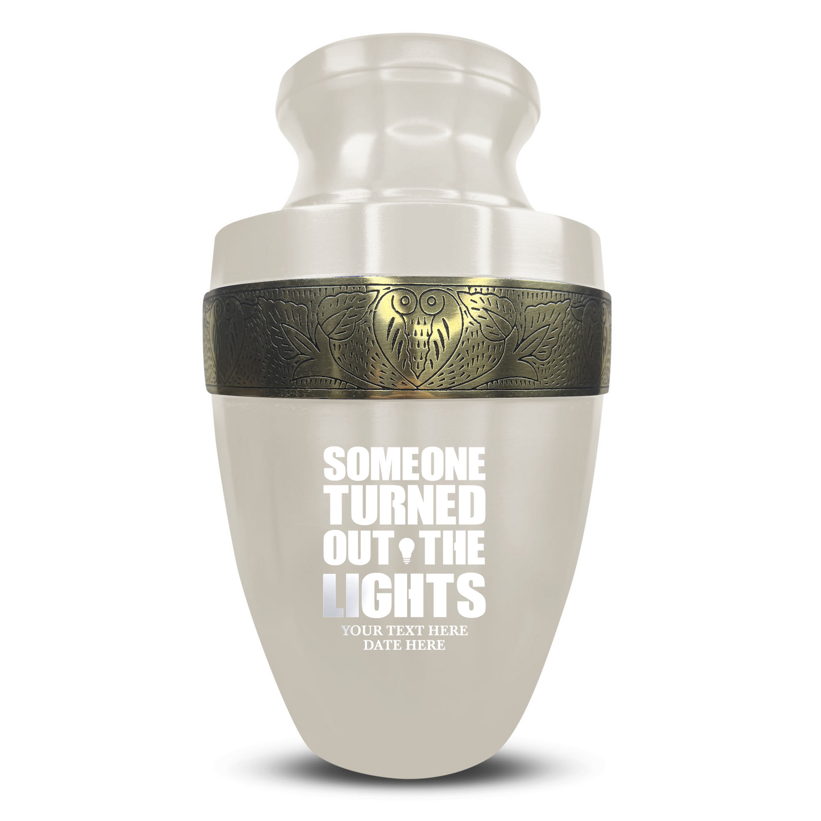 Custom Aluminum Human Urn - Simple Humor Design - Elite Collection with Gold Inlay - 200 Cubic Inch