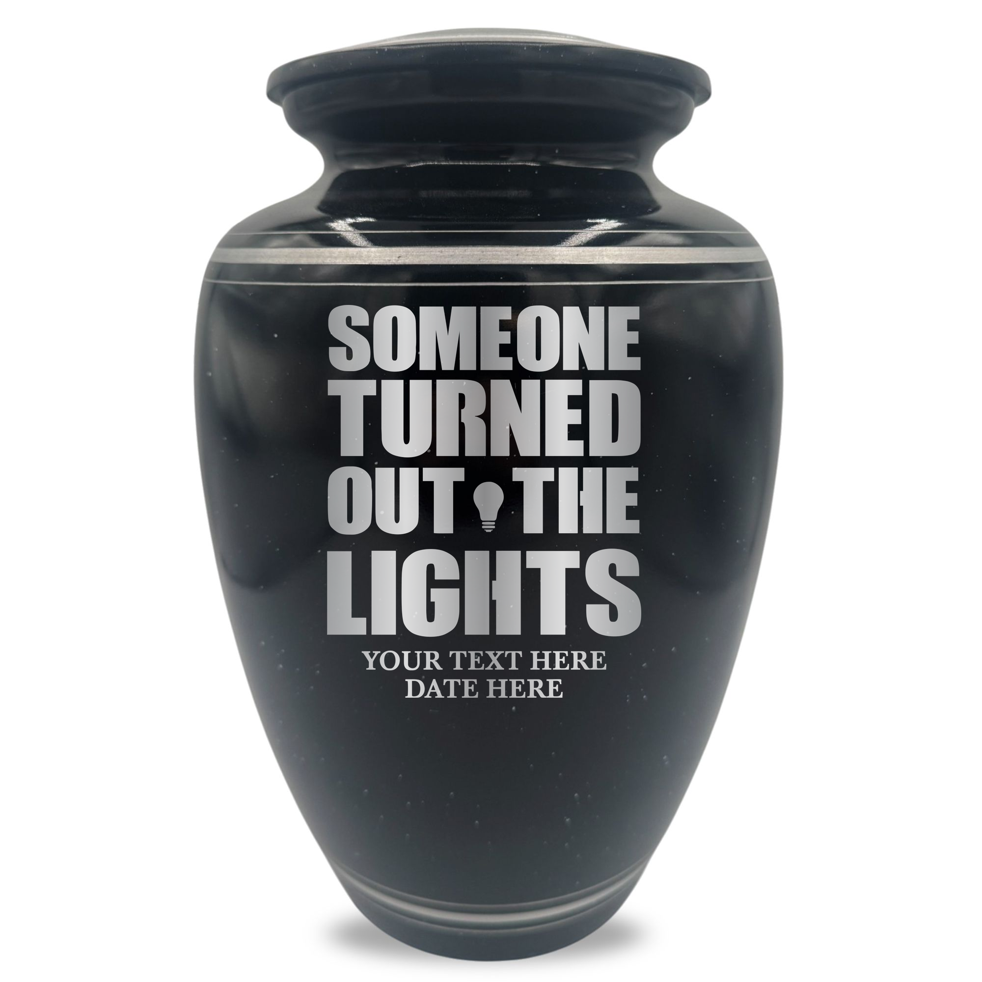 Extra Large Human Cremation Urn - 350 Cubic Inch - Black Spotted Finish with Silver Rim | Funny Memorial