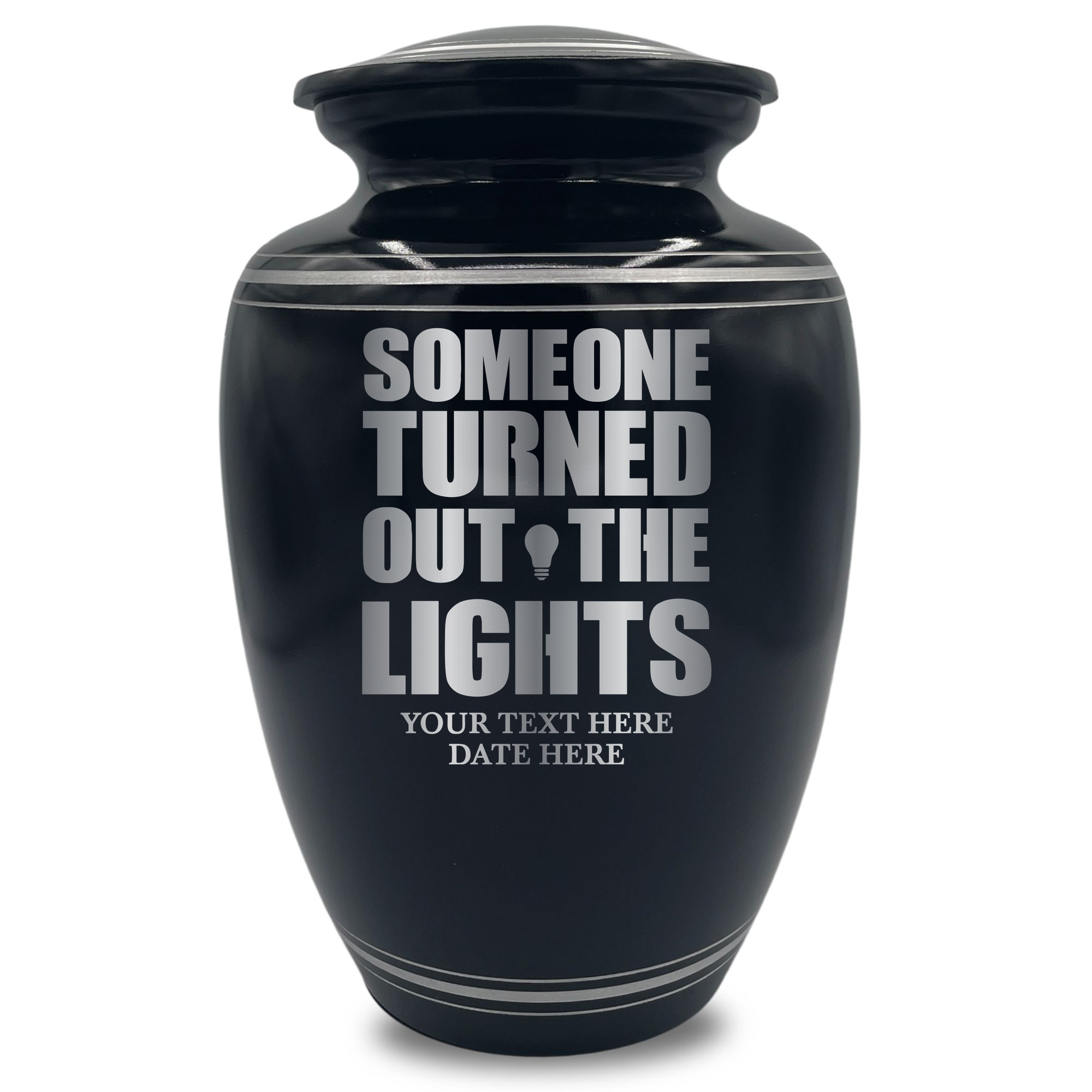 Human Cremation Urn - 350 Cubic Inch Capacity - Black with Silver Rim | Funny Memorial