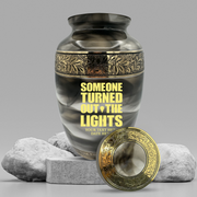 Custom Aluminum Human Urns - Suzesta Pearl White Memorial Urn - Simple Humor Design - 200 Cubic Inch