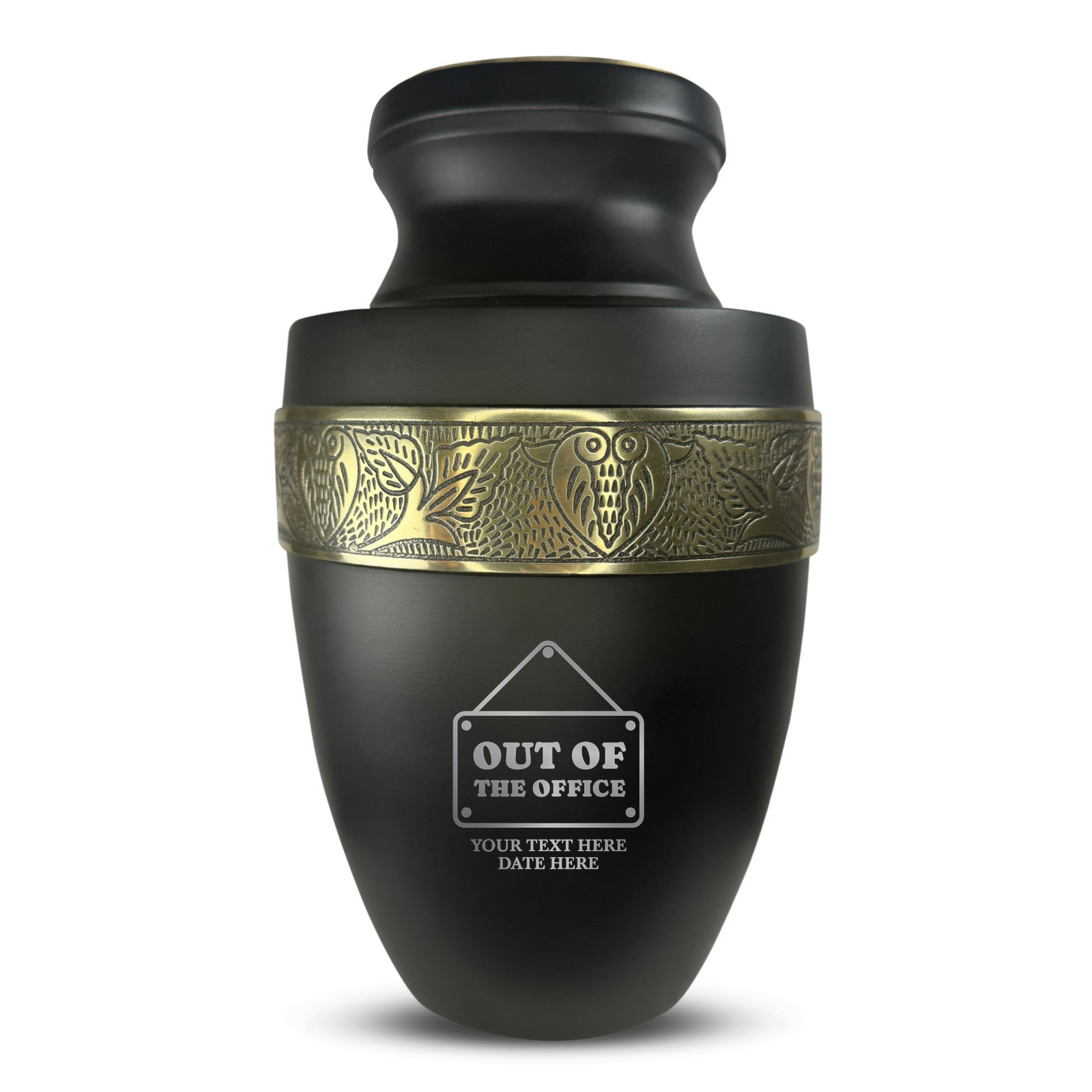Custom Aluminum Human Urn - Funny Office Design - Elite Collection with Gold Inlay - 200 Cubic Inch