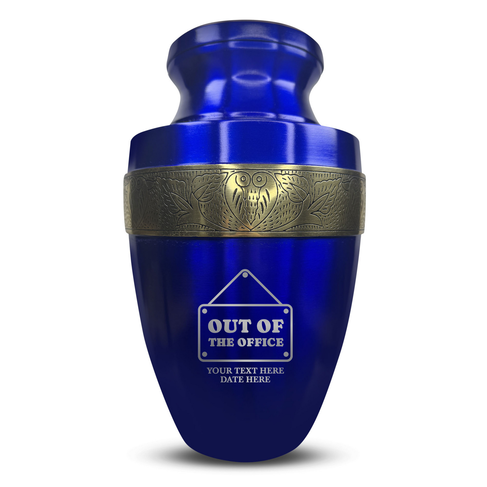 Custom Aluminum Human Urn - Funny Office Design - Elite Collection with Gold Inlay - 200 Cubic Inch