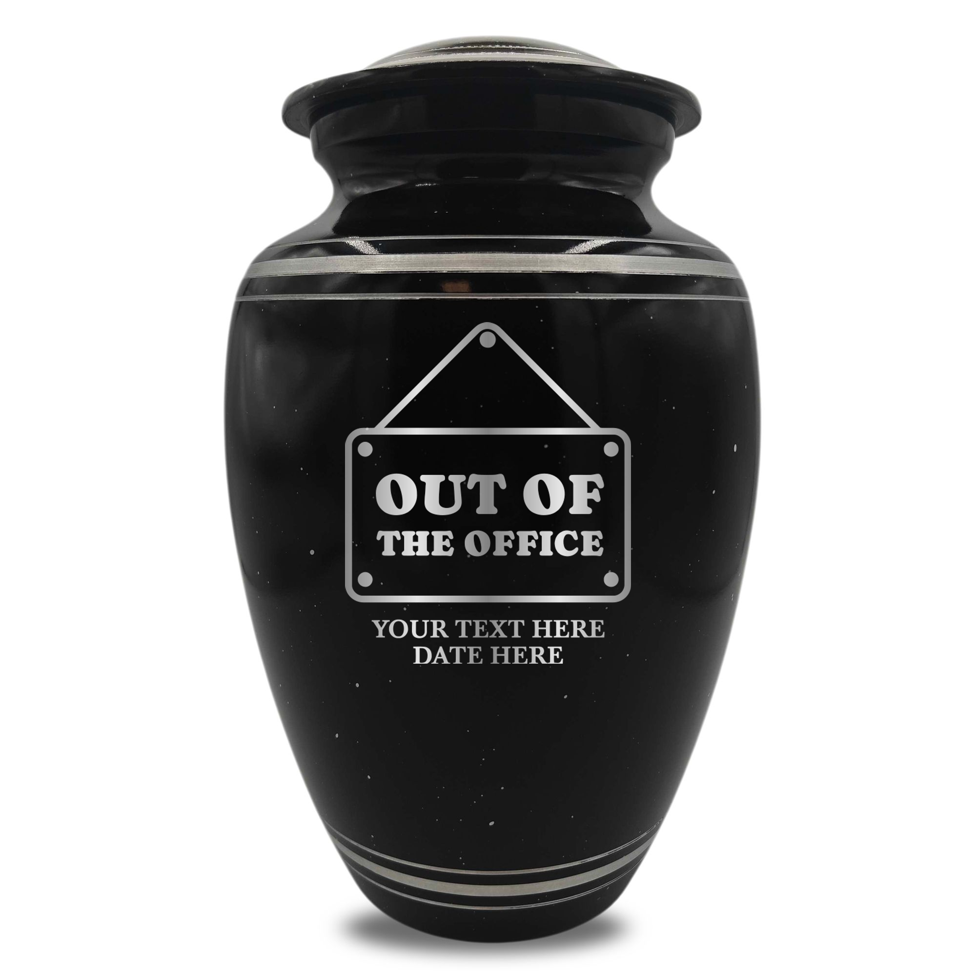 Spotted Black Aluminum with Silver Rim Human Cremation Urn - 200 Cubic Inch | Office Humor
