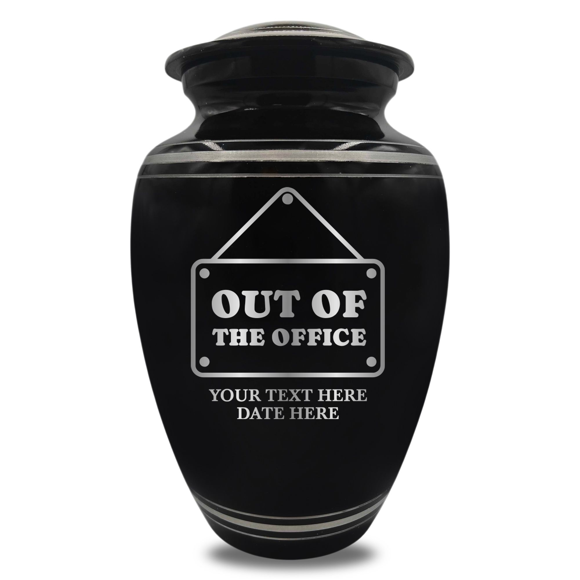 Polished Aluminum with Silver Rim Human Cremation Urn - 200 Cubic Inch | Office Humor